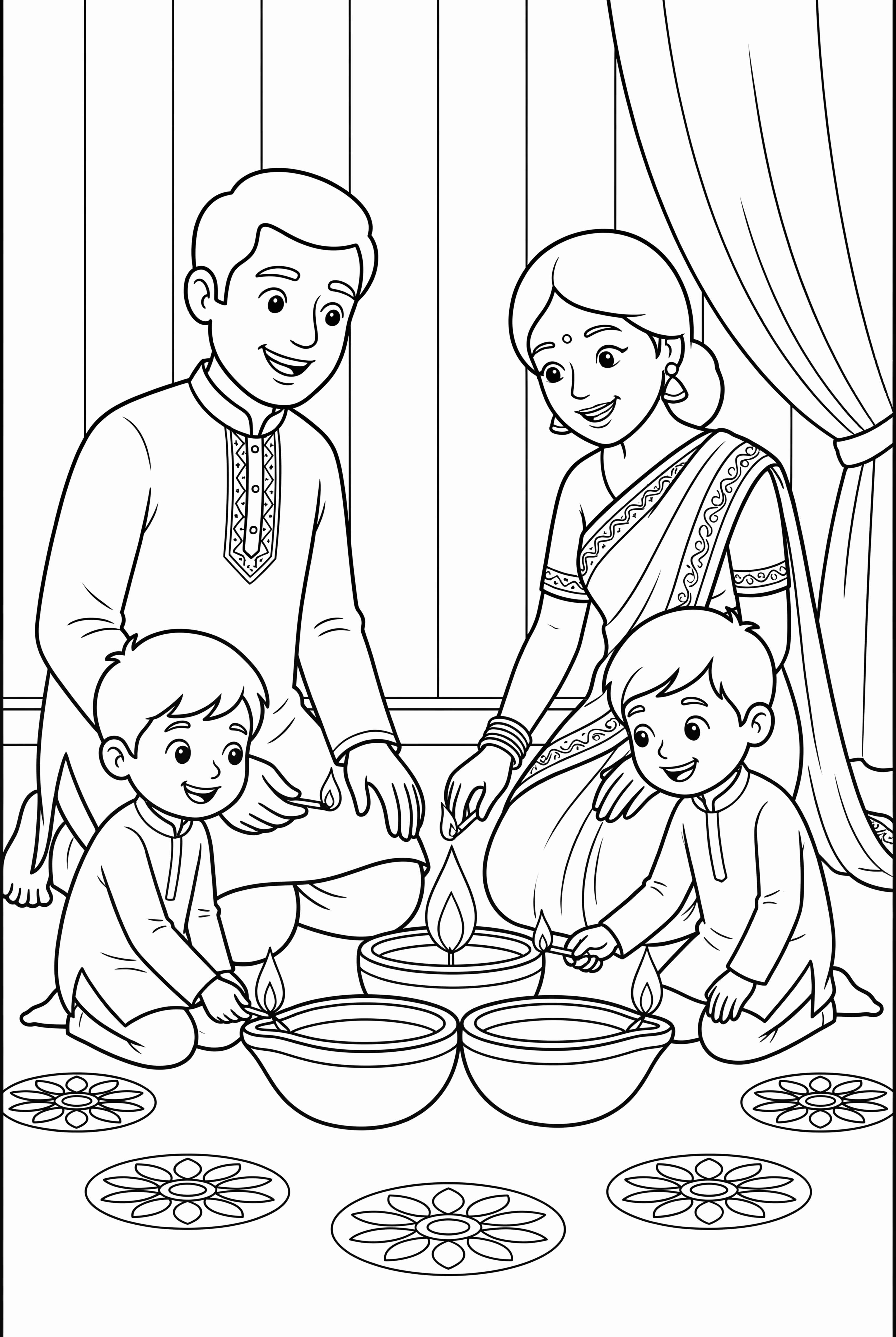 Family Lighting Diwali Diyas