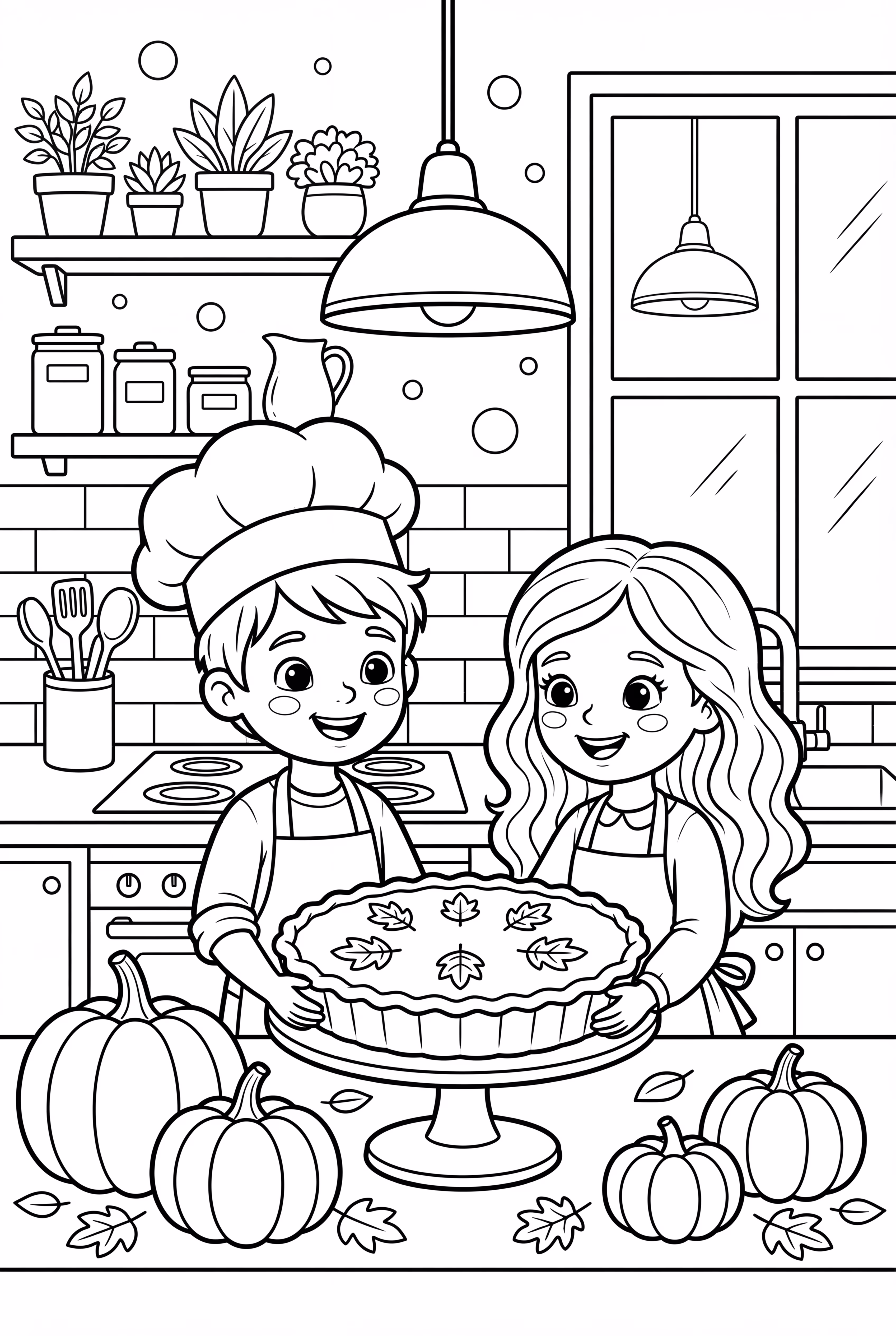 Family making pumpkin pie together