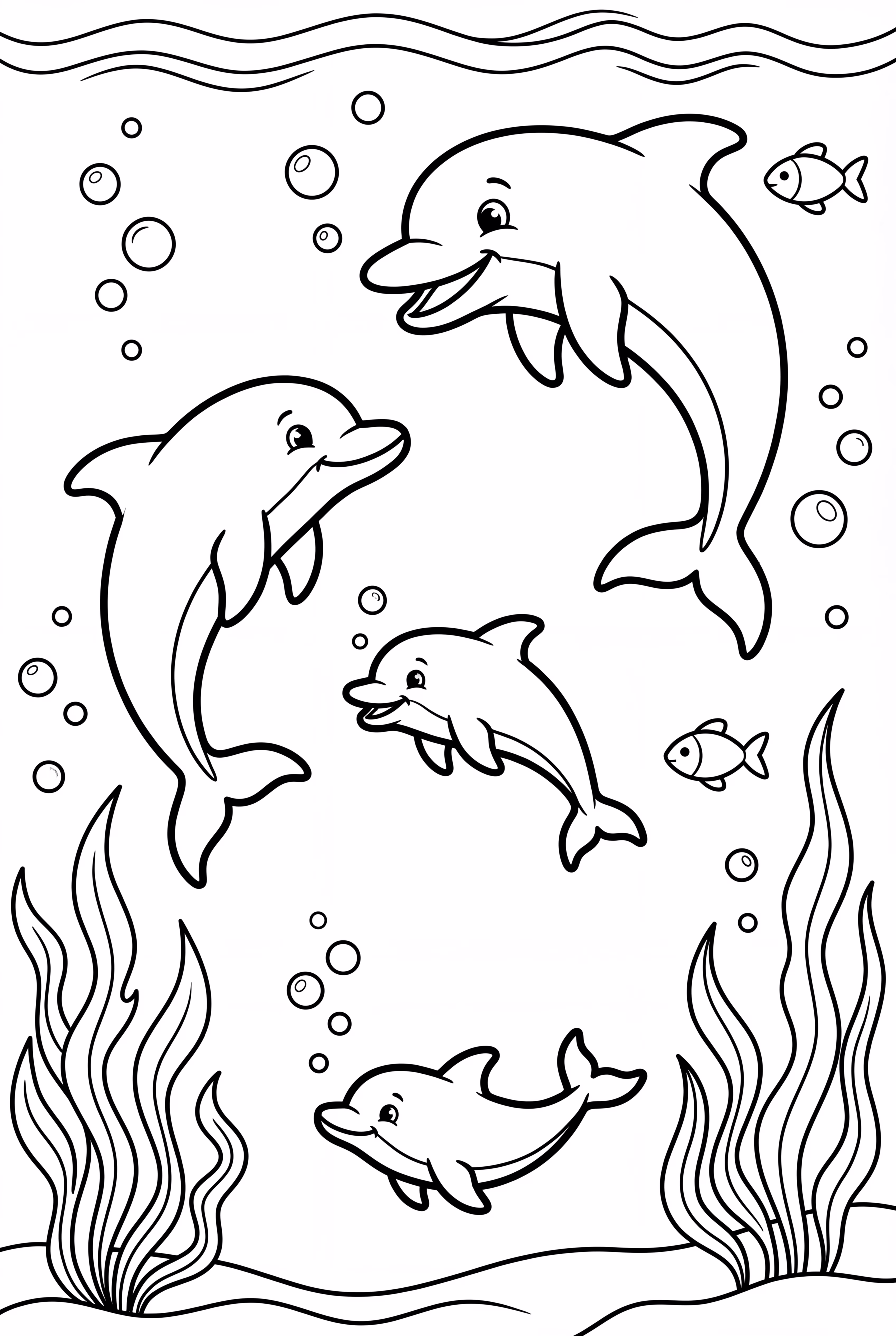 Family Of Dolphins Under The Sea