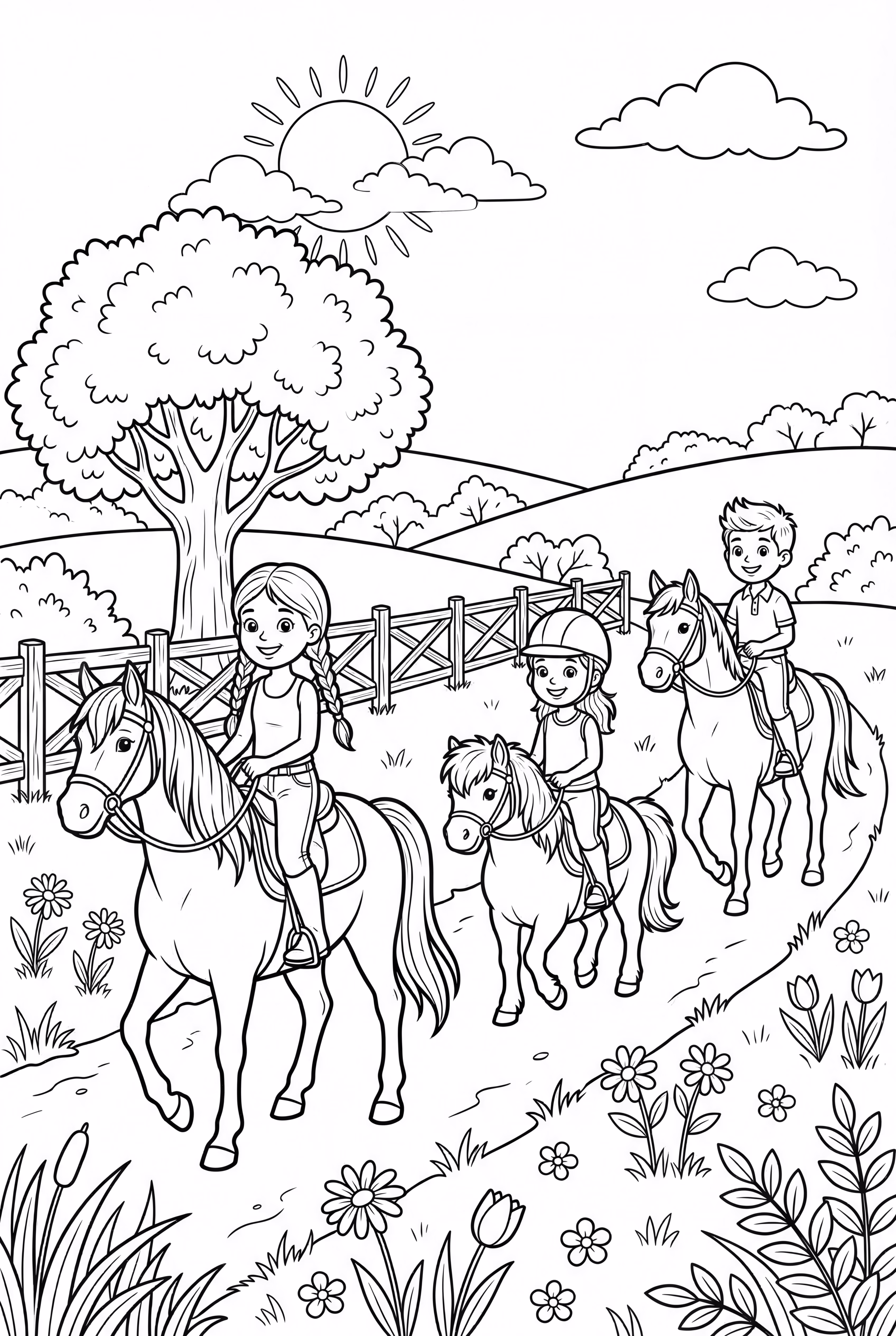 Family Riding Horses on a Trail