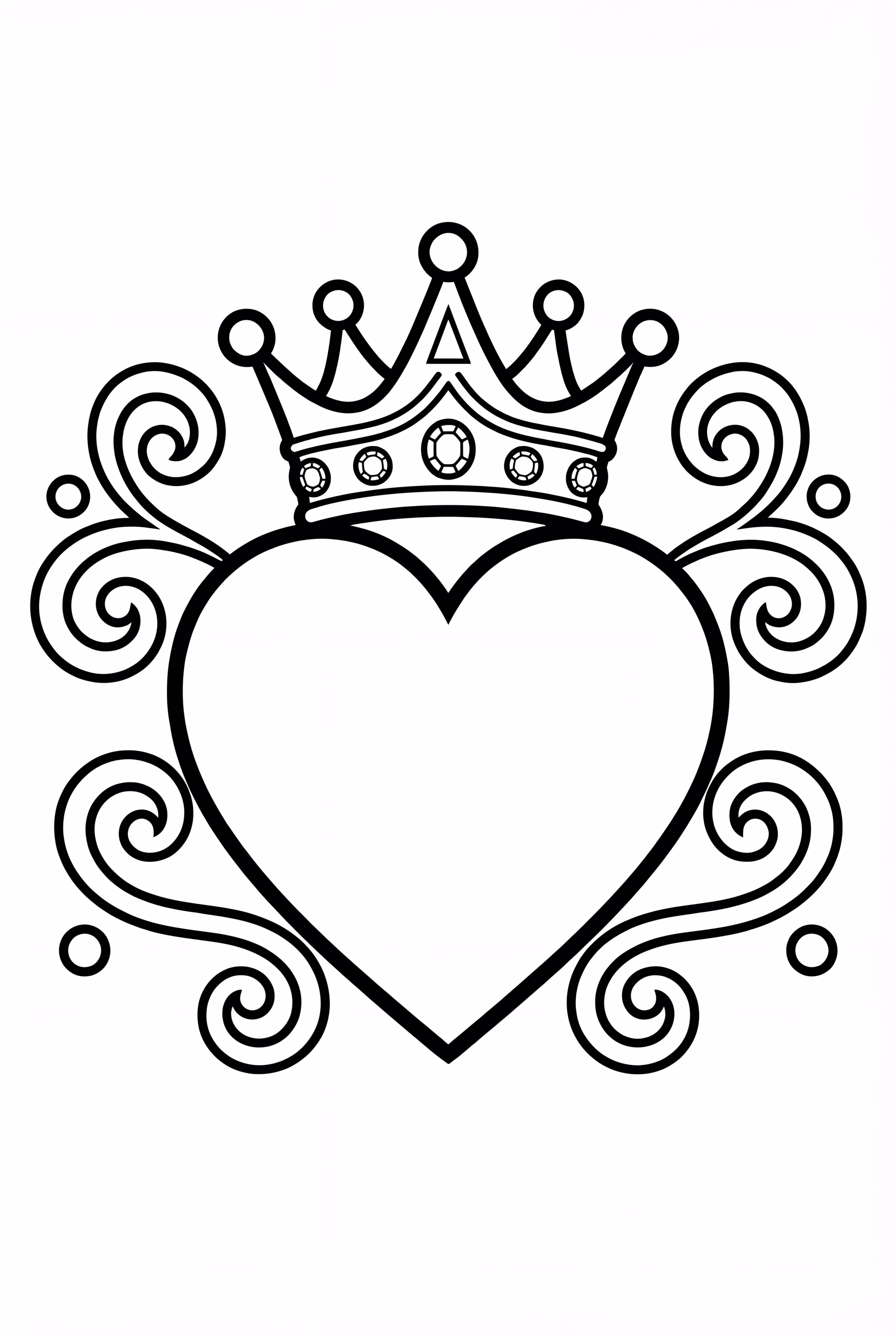 왕국의 왕관이 있는 화려한 하트