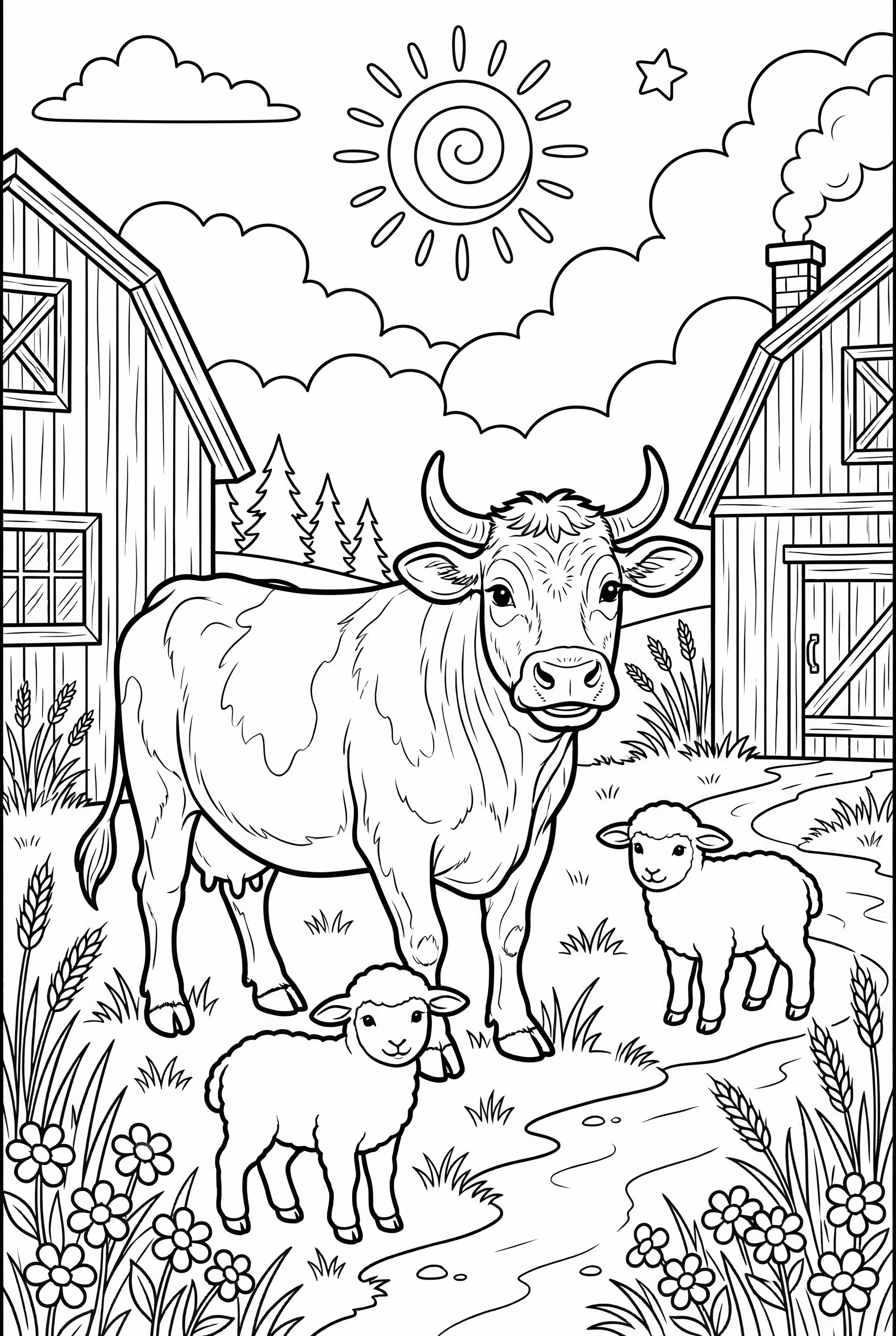 Farm Animals in a Sunny Pasture