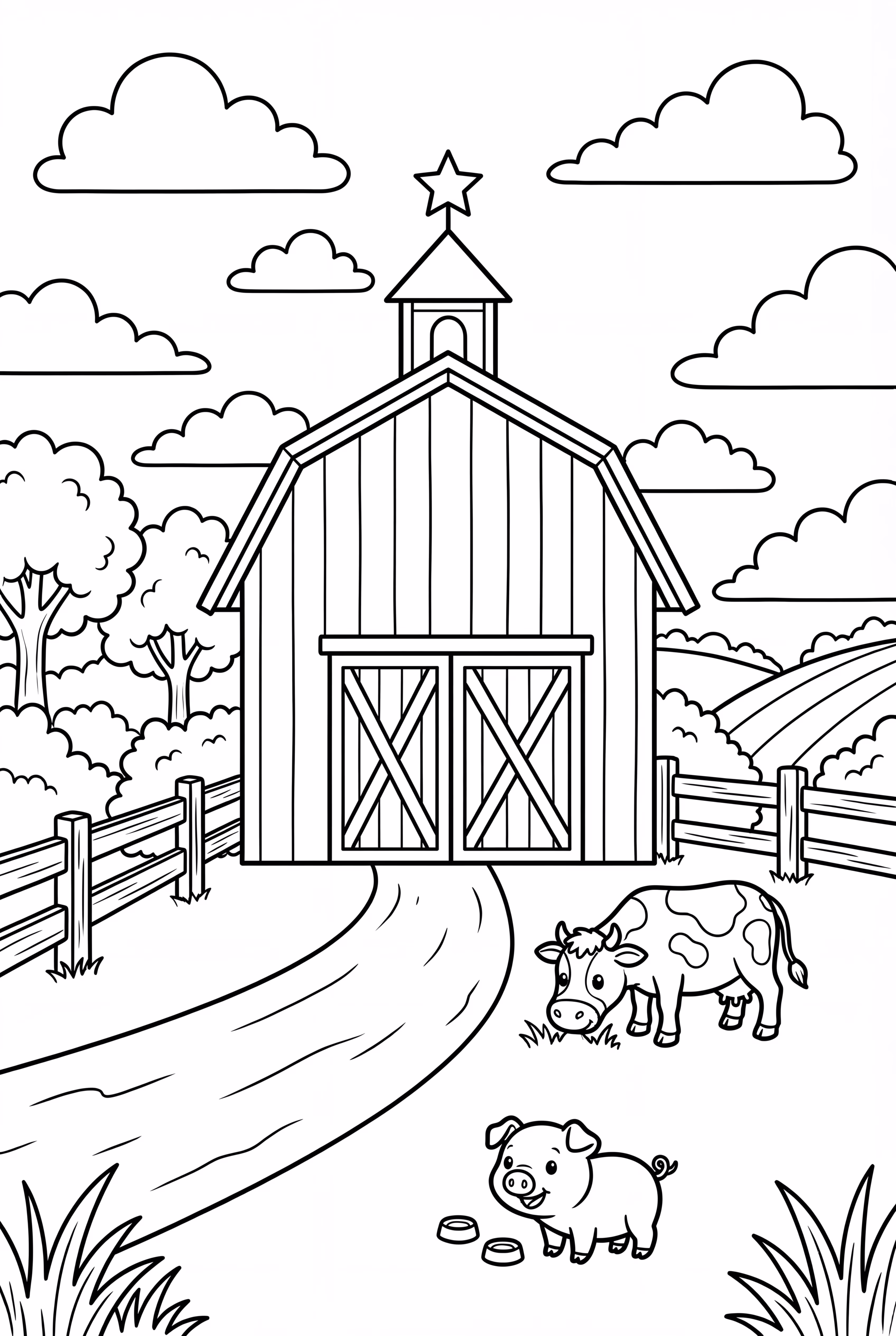 Farm-Szene mit einer roten Scheune