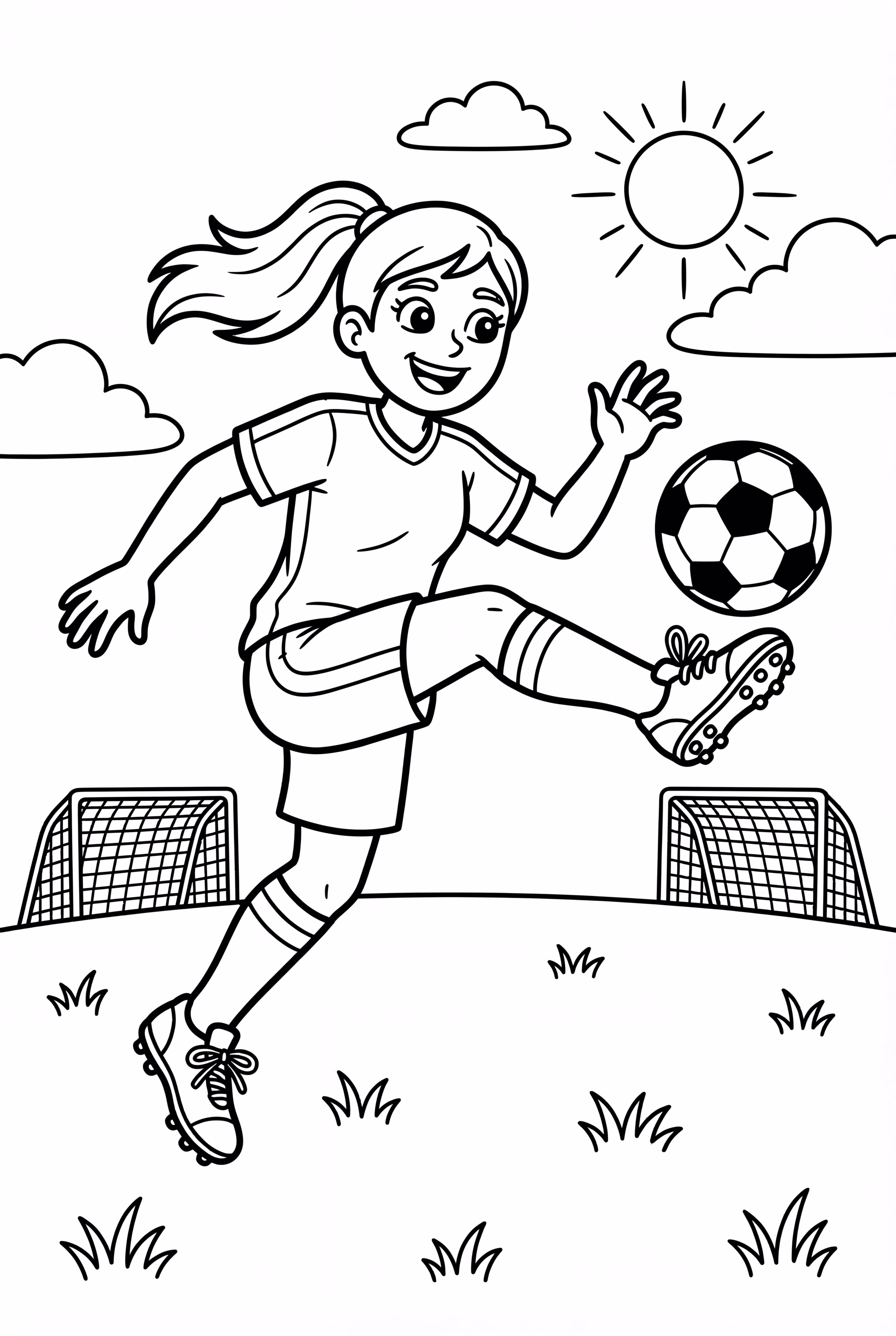 Jogadora de Futebol Feminina no Meio do Chute