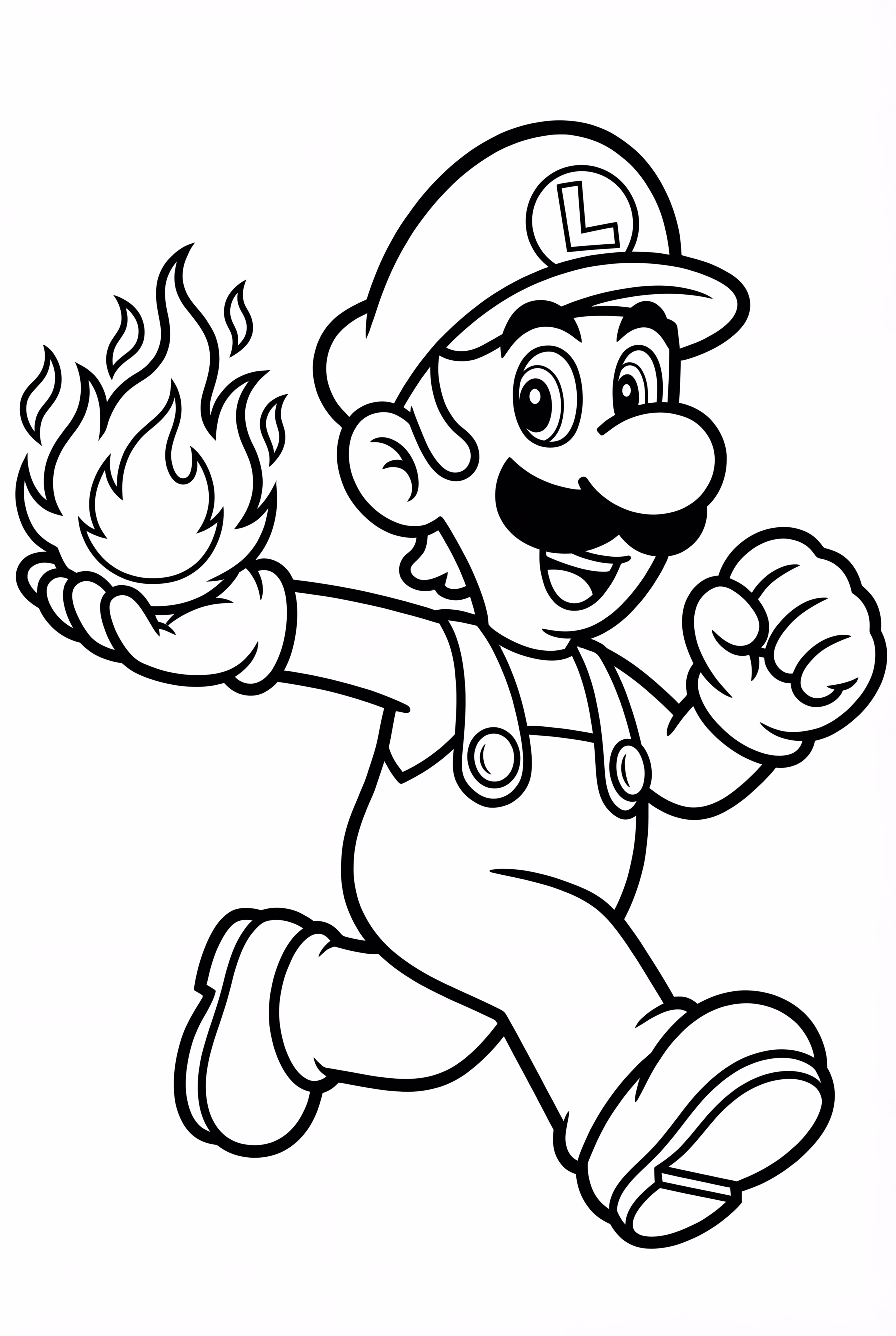 Feuer-Luigi hält eine Feuerkugel