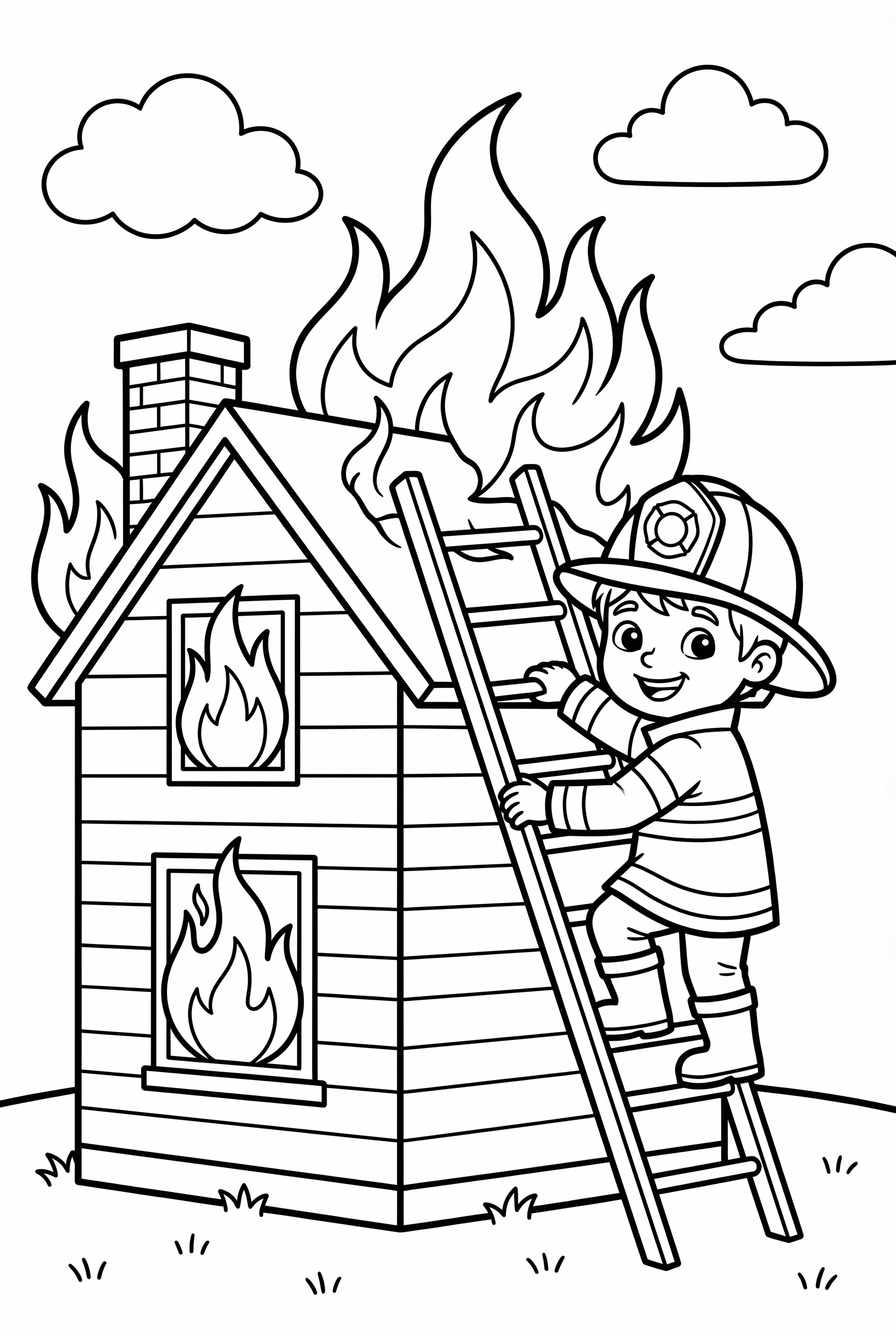 Segurança contra Incêndios Bombeiro Subindo uma Escada