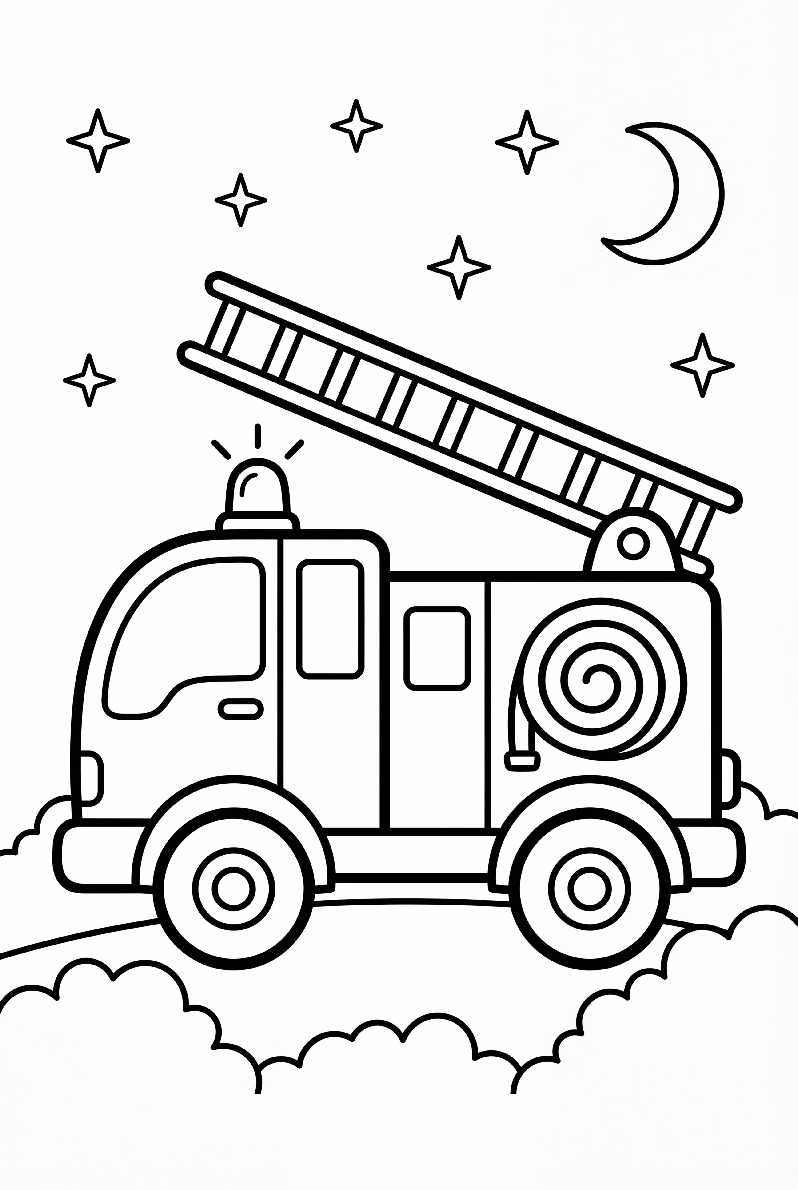 Fire Truck at Night with Stars