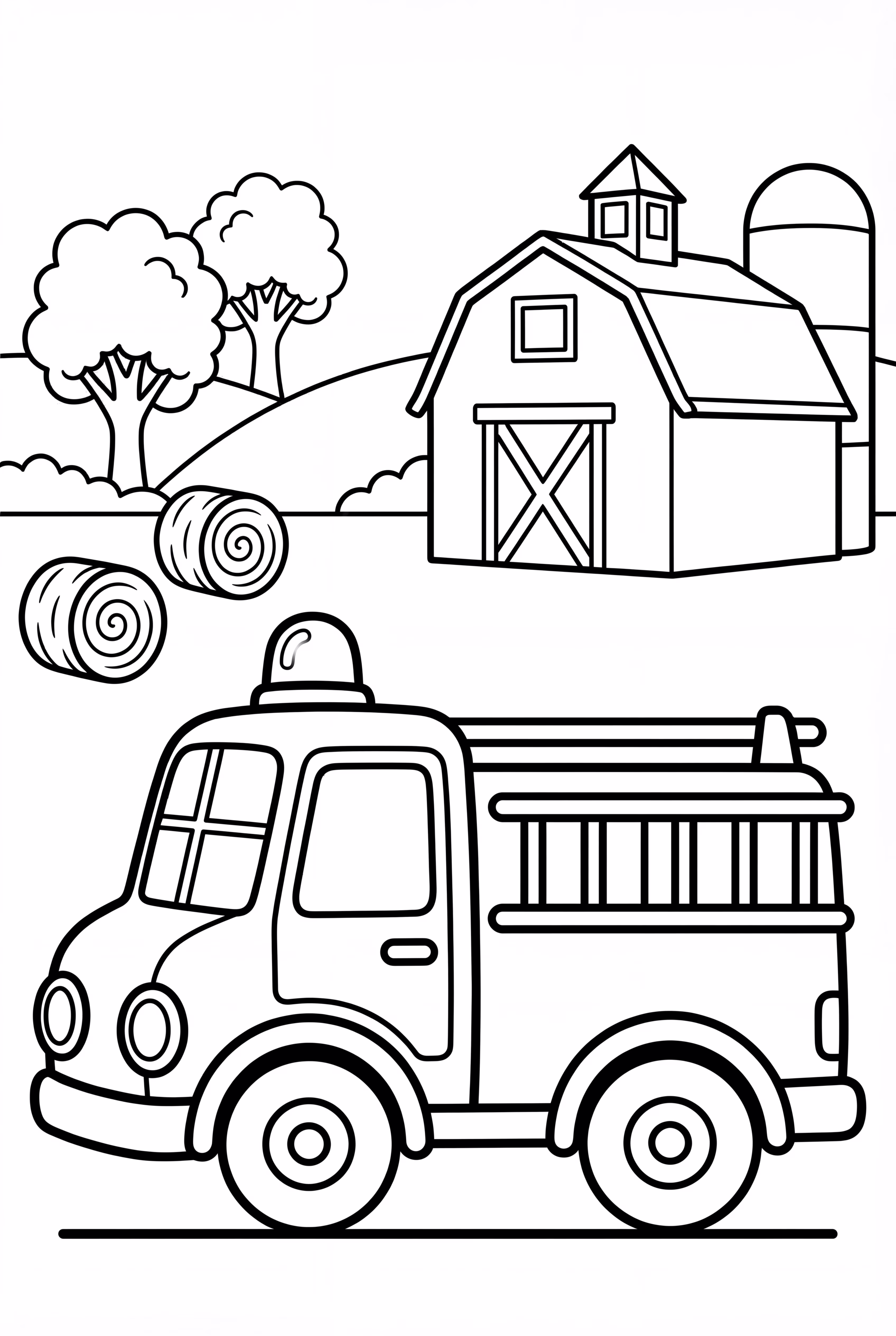 Fire Truck in Farm Landscape