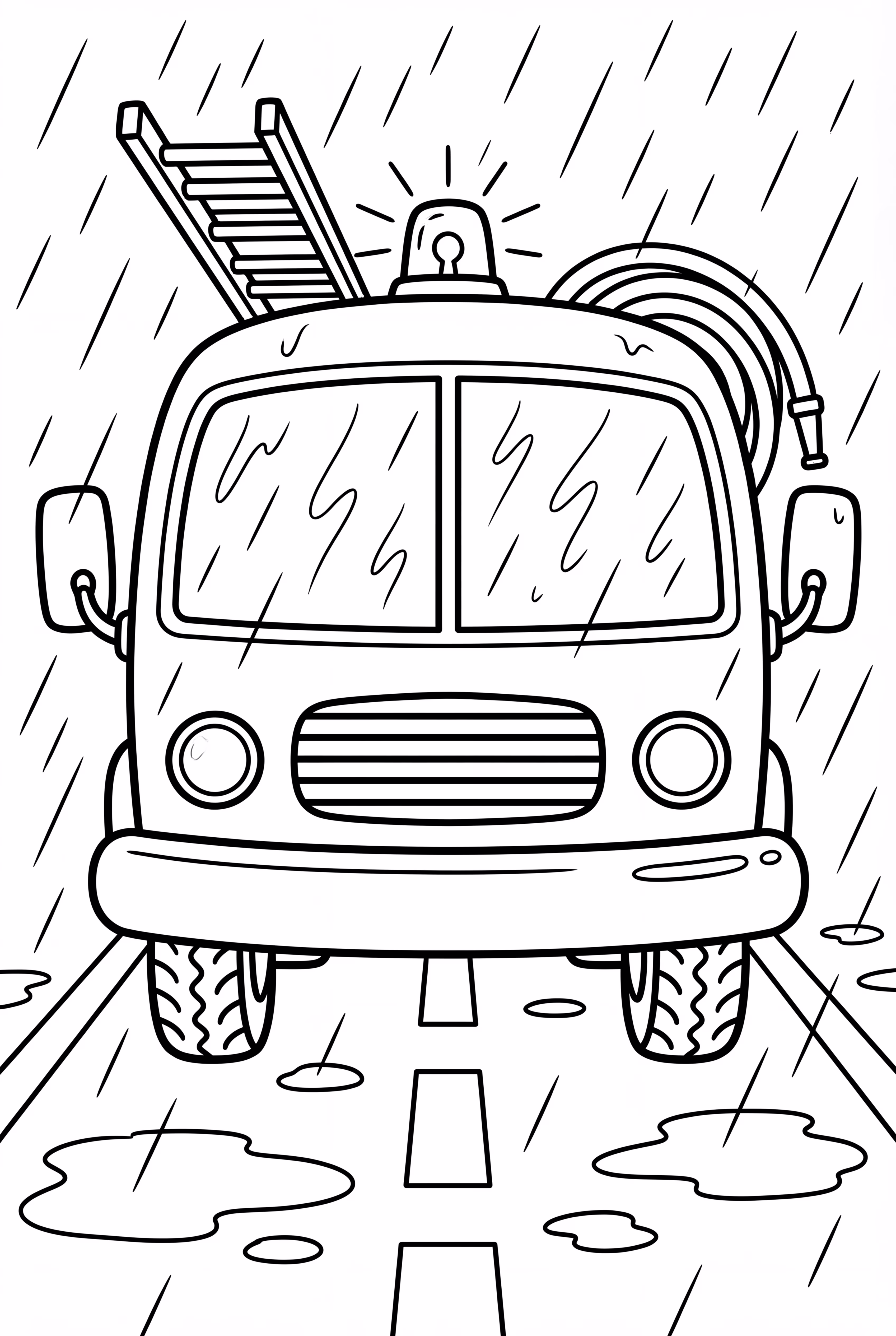 Fire Truck on Rainy Street