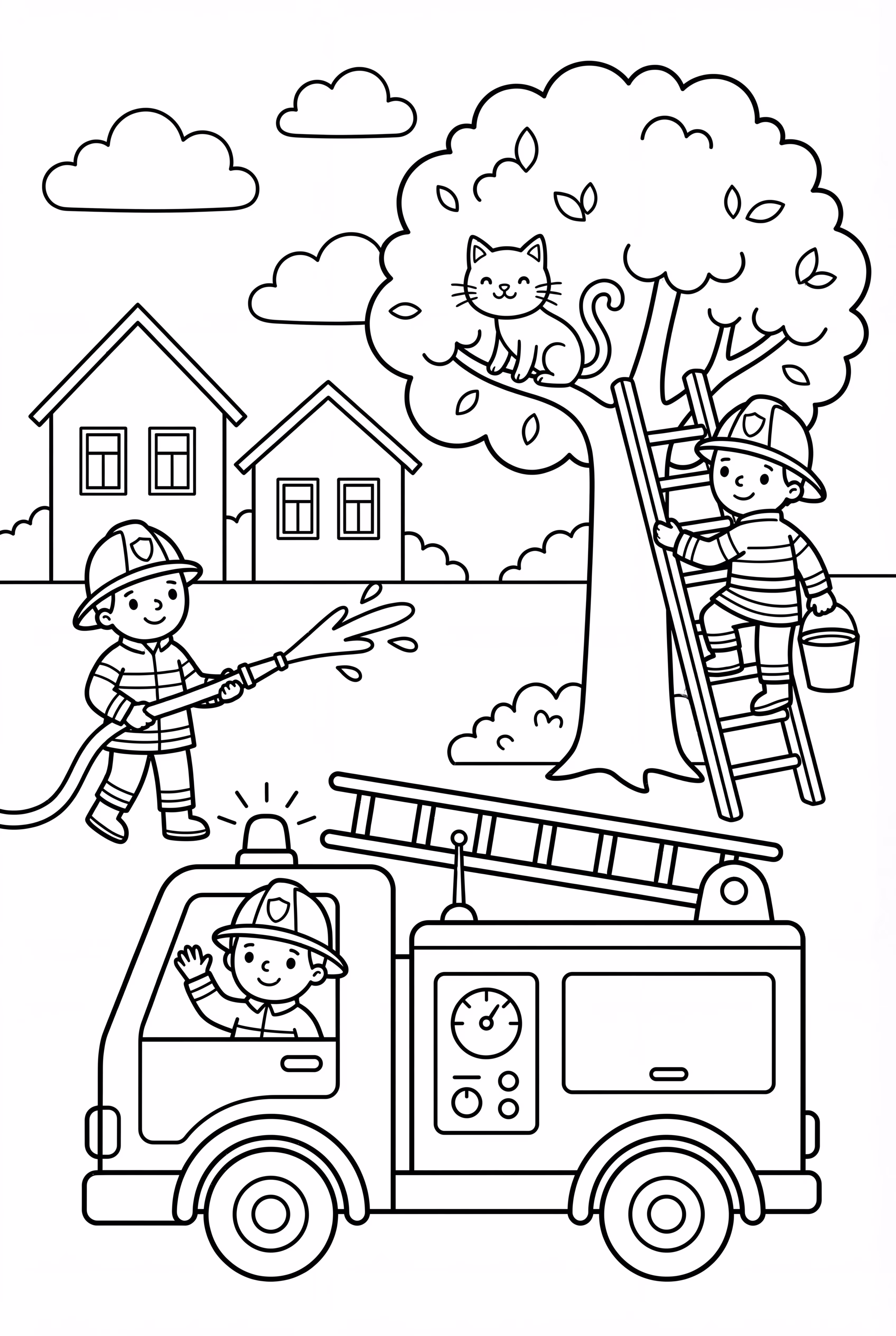 Fire Truck Rescue Scene with Firefighters