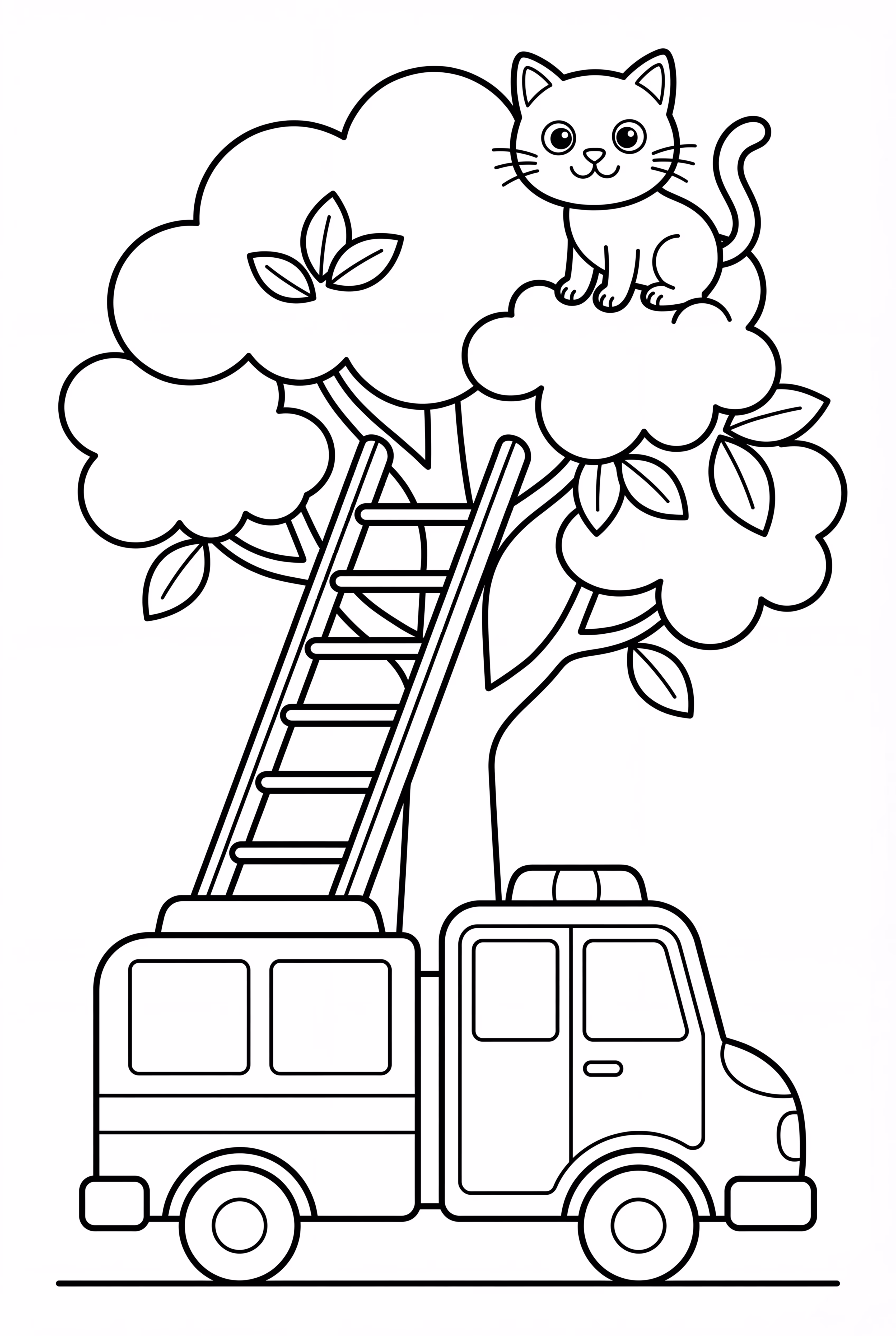 Fire Truck Saving Cat from Tree