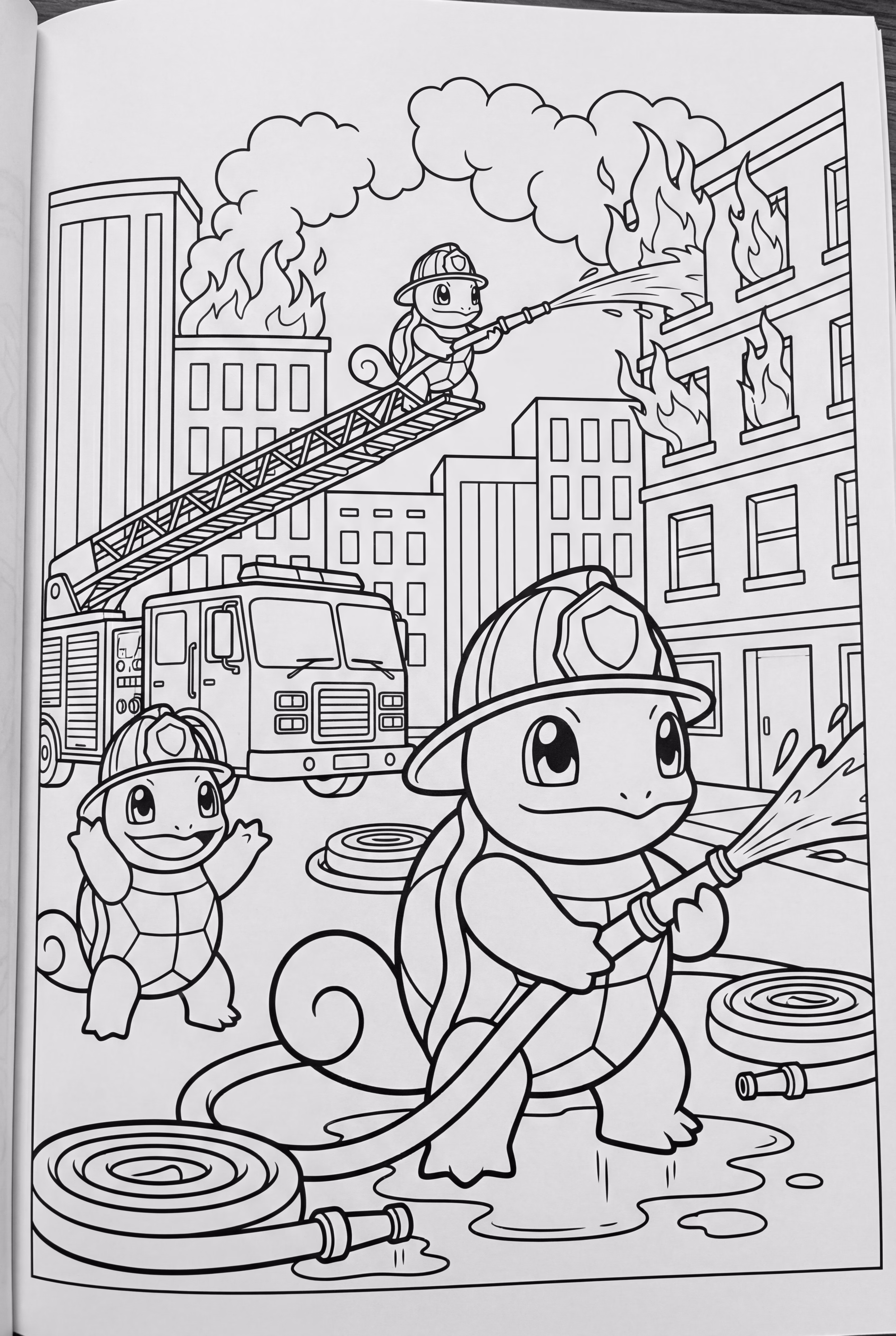 Pompier Carapuce et l'équipe en action