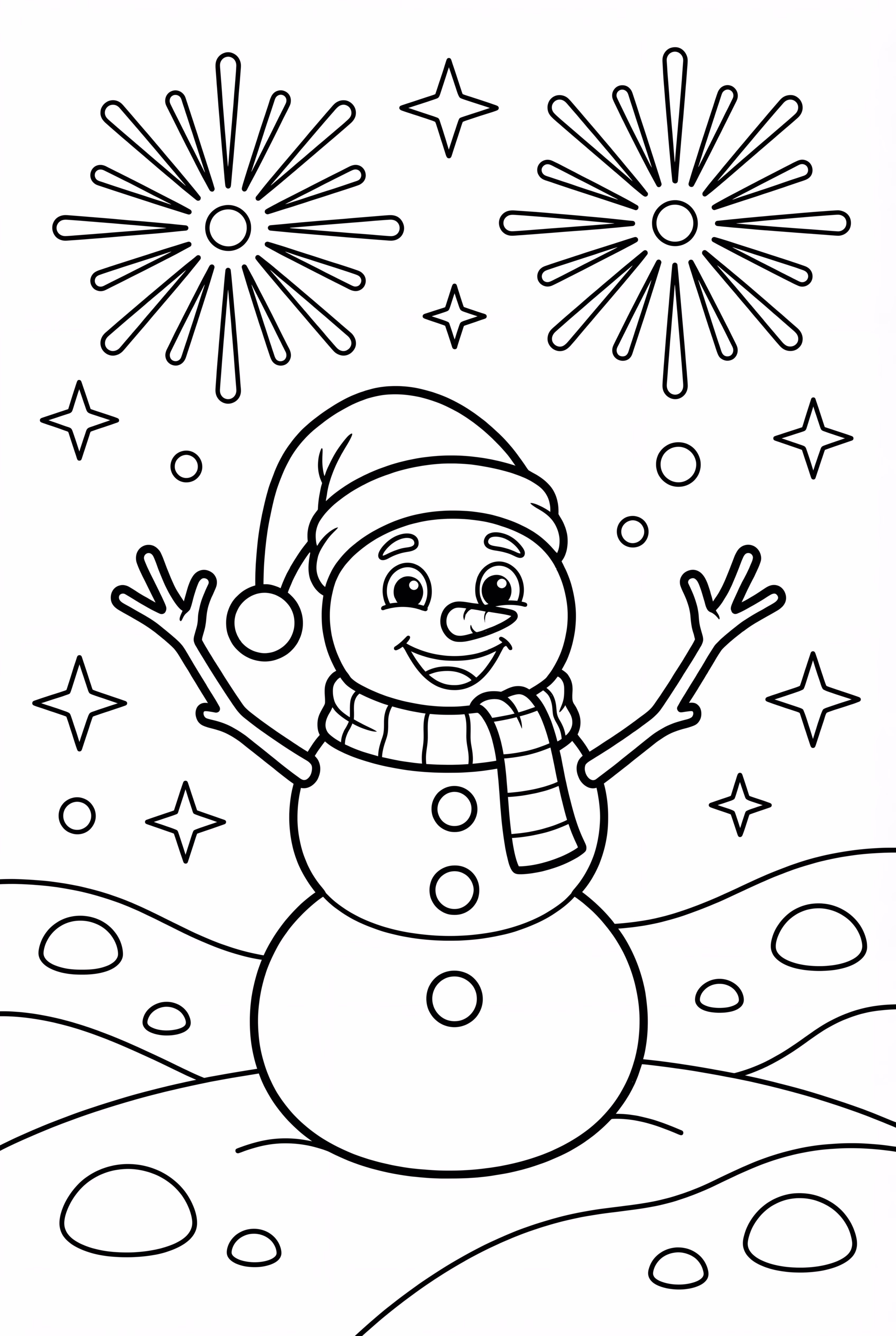 Fireworks and a Snowman in a Festive Scene-2