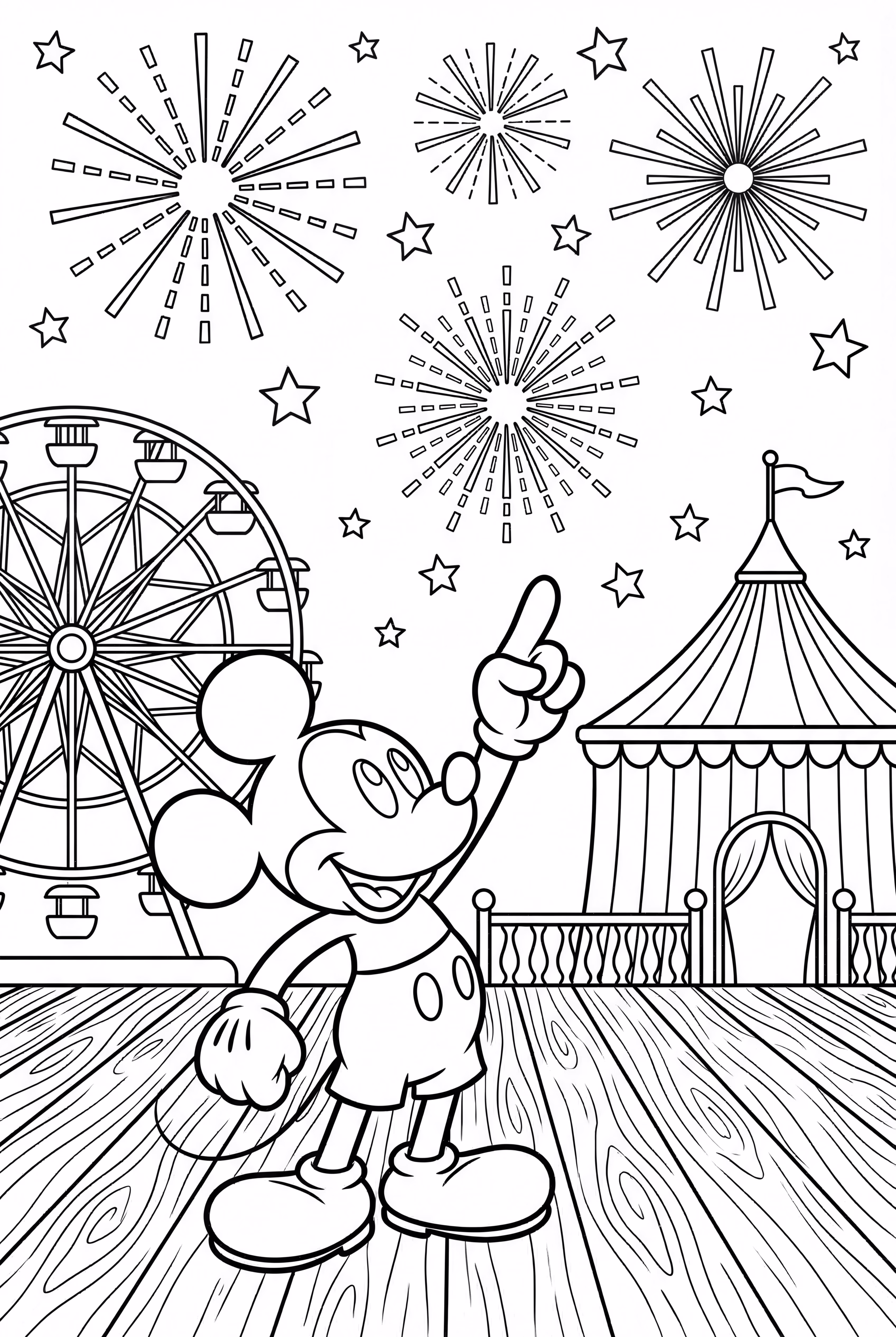Fireworks and Mickey Mouse at a Fair