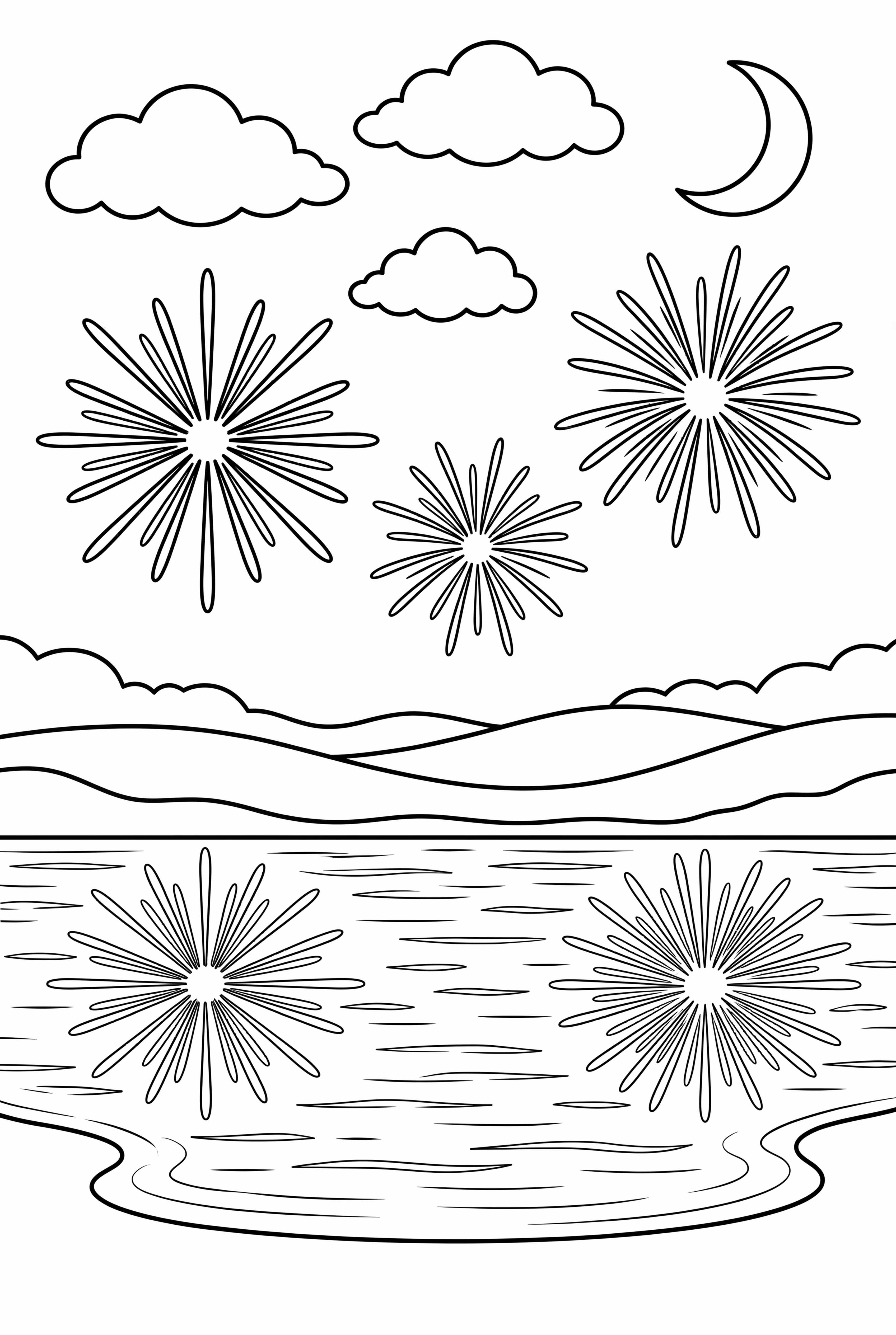 宁静湖面上的烟花