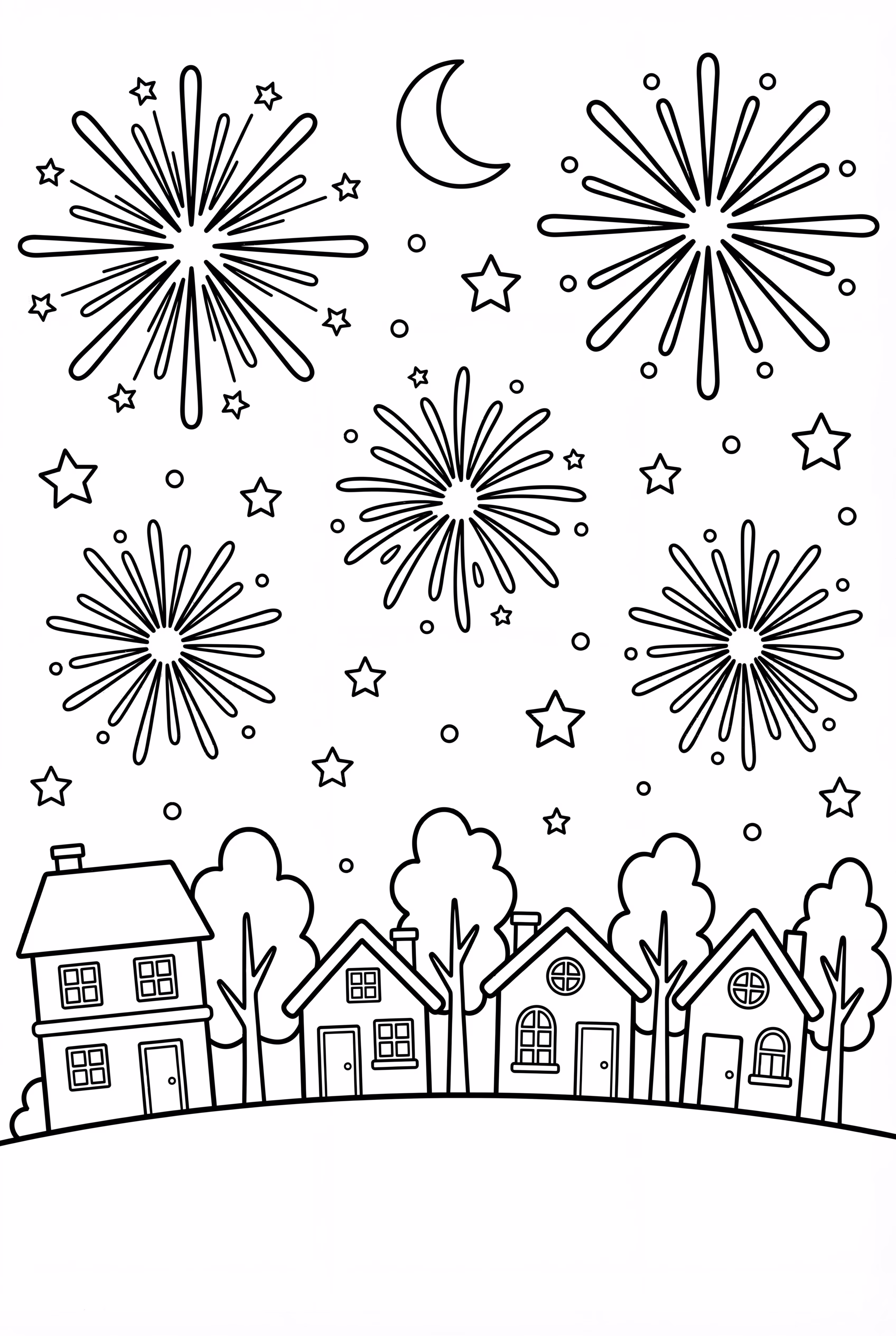 Fuegos artificiales sobre un pequeño pueblo