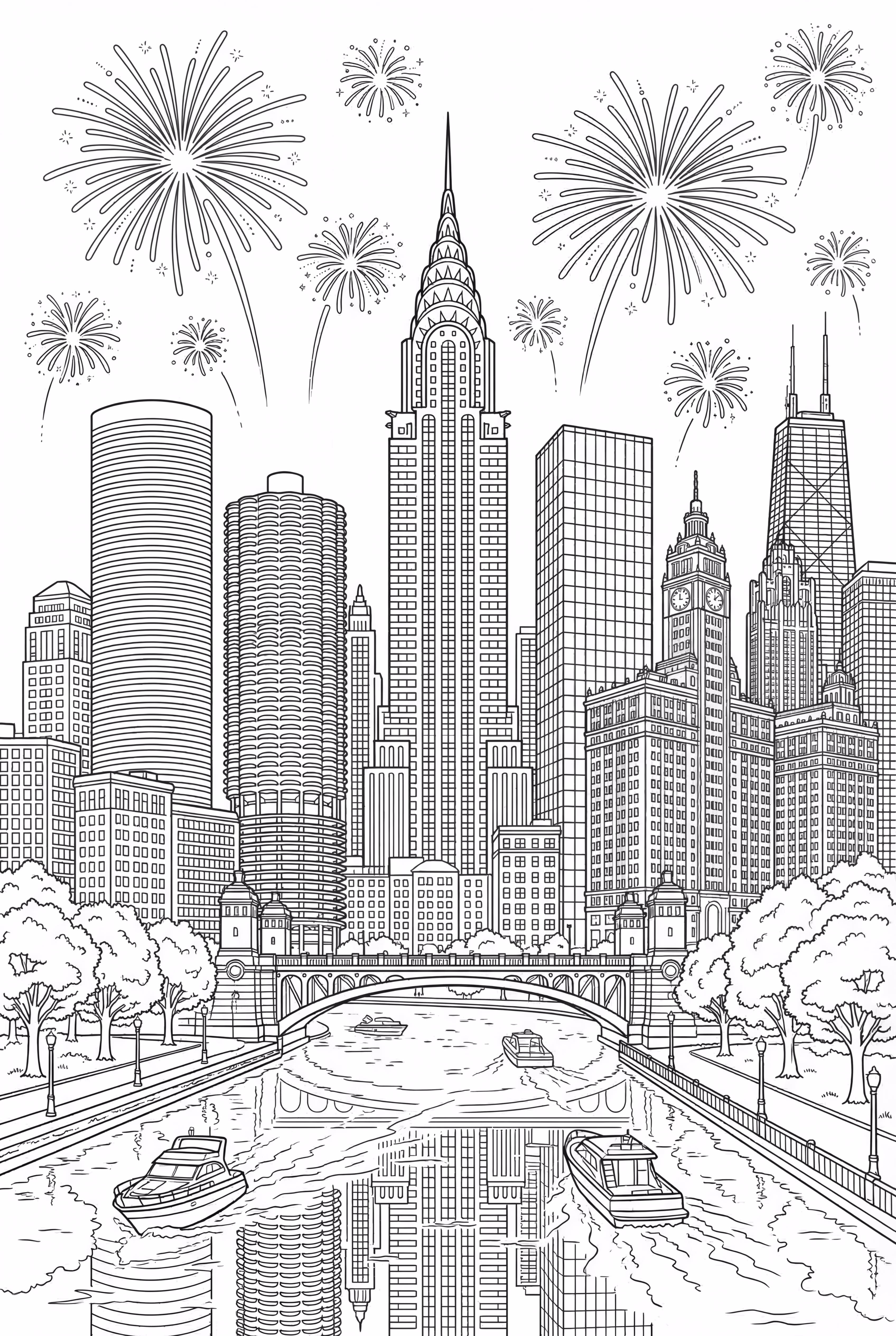 Fireworks Reflecting On A City River