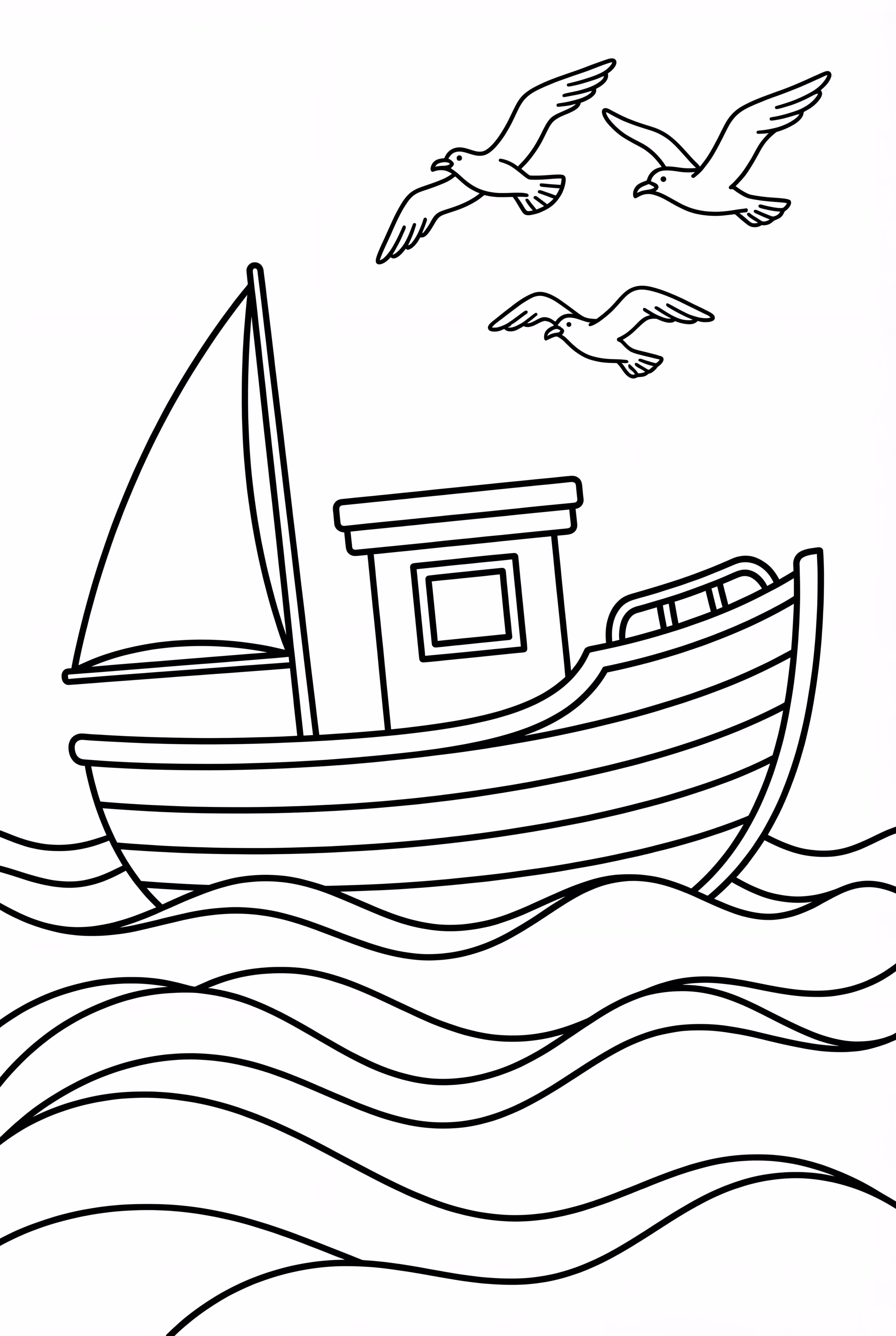 飞鸥翱翔的渔船