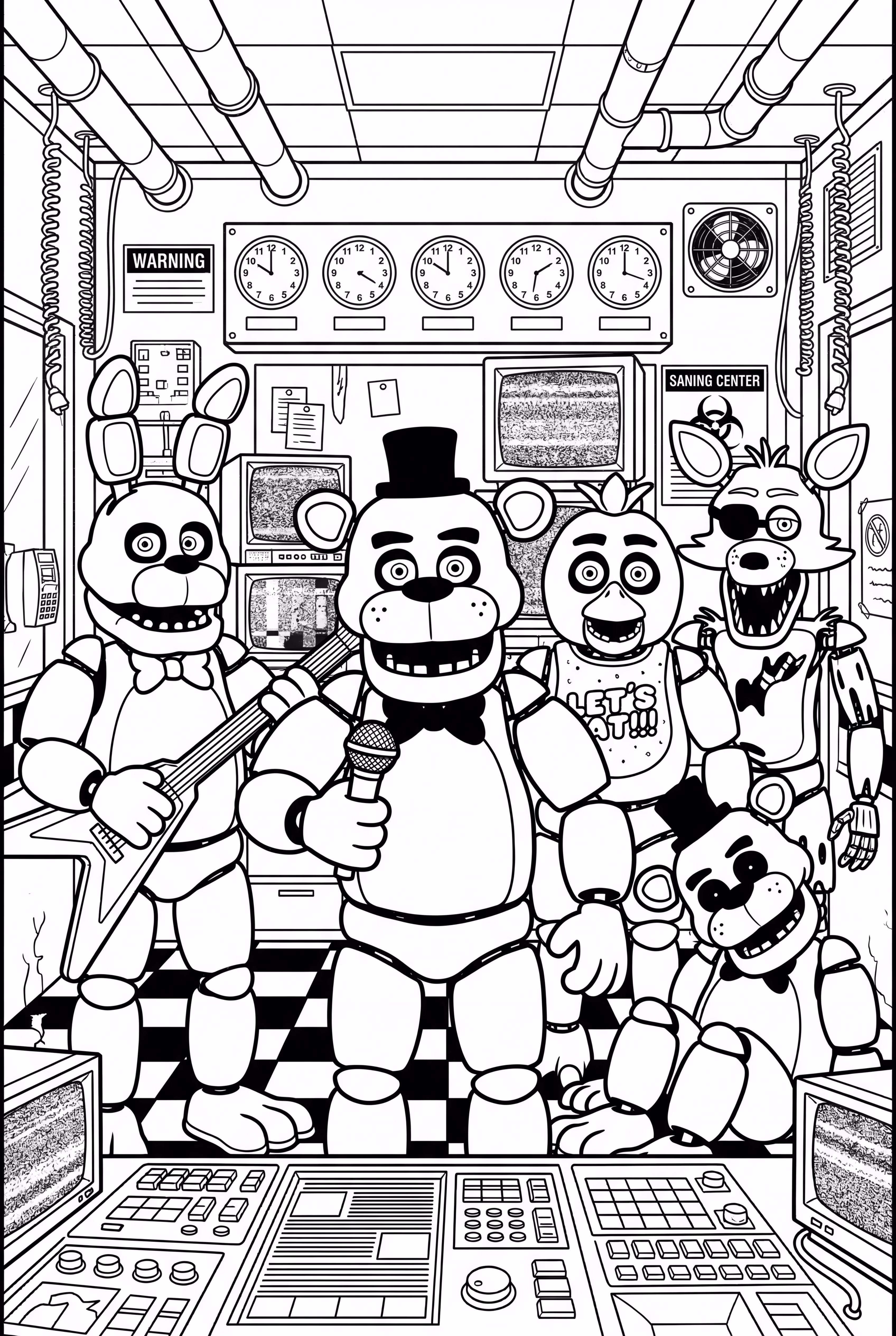 在夜间监视中的五夜弗雷迪动画角色