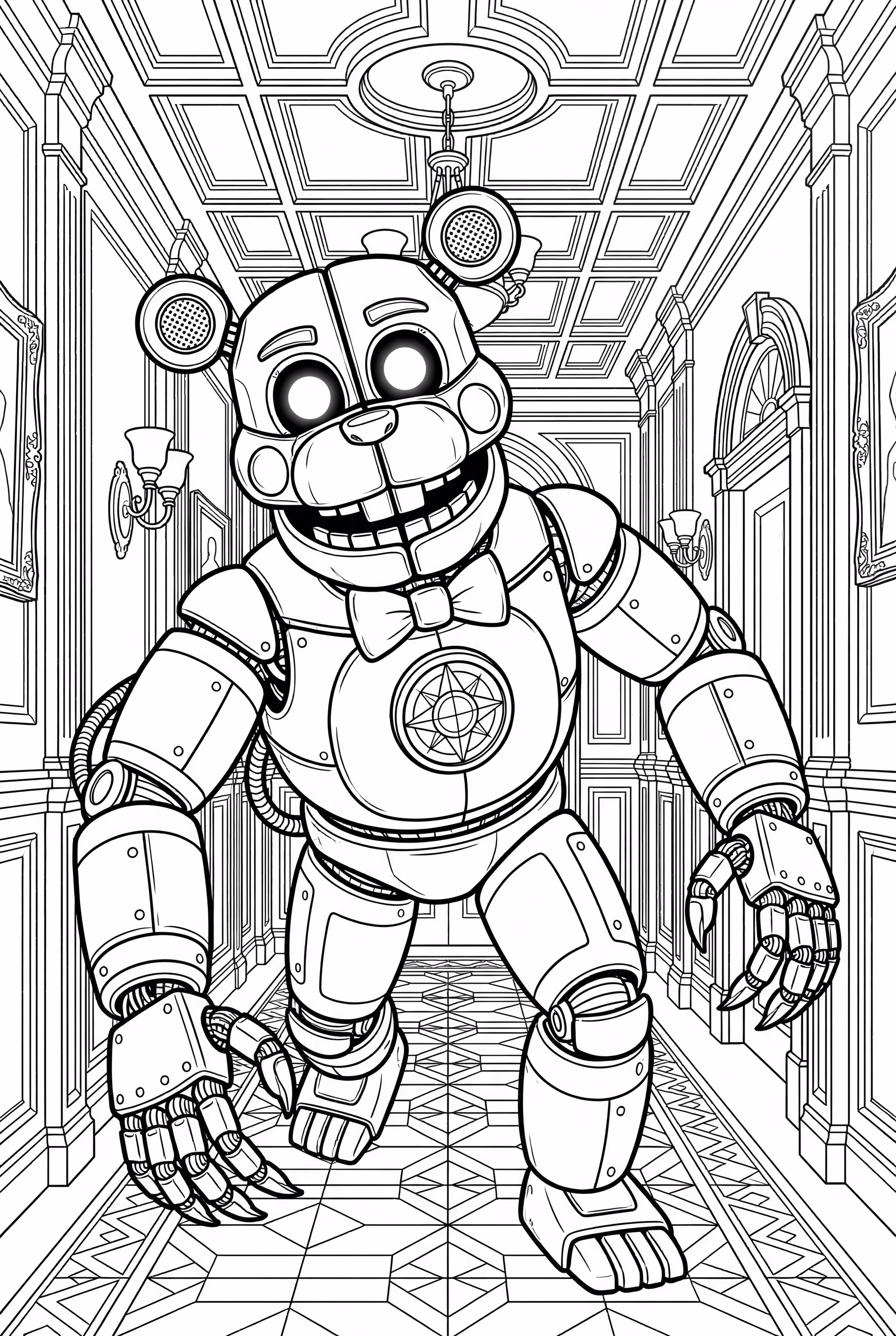 five nights at freddy character in a dark hallway