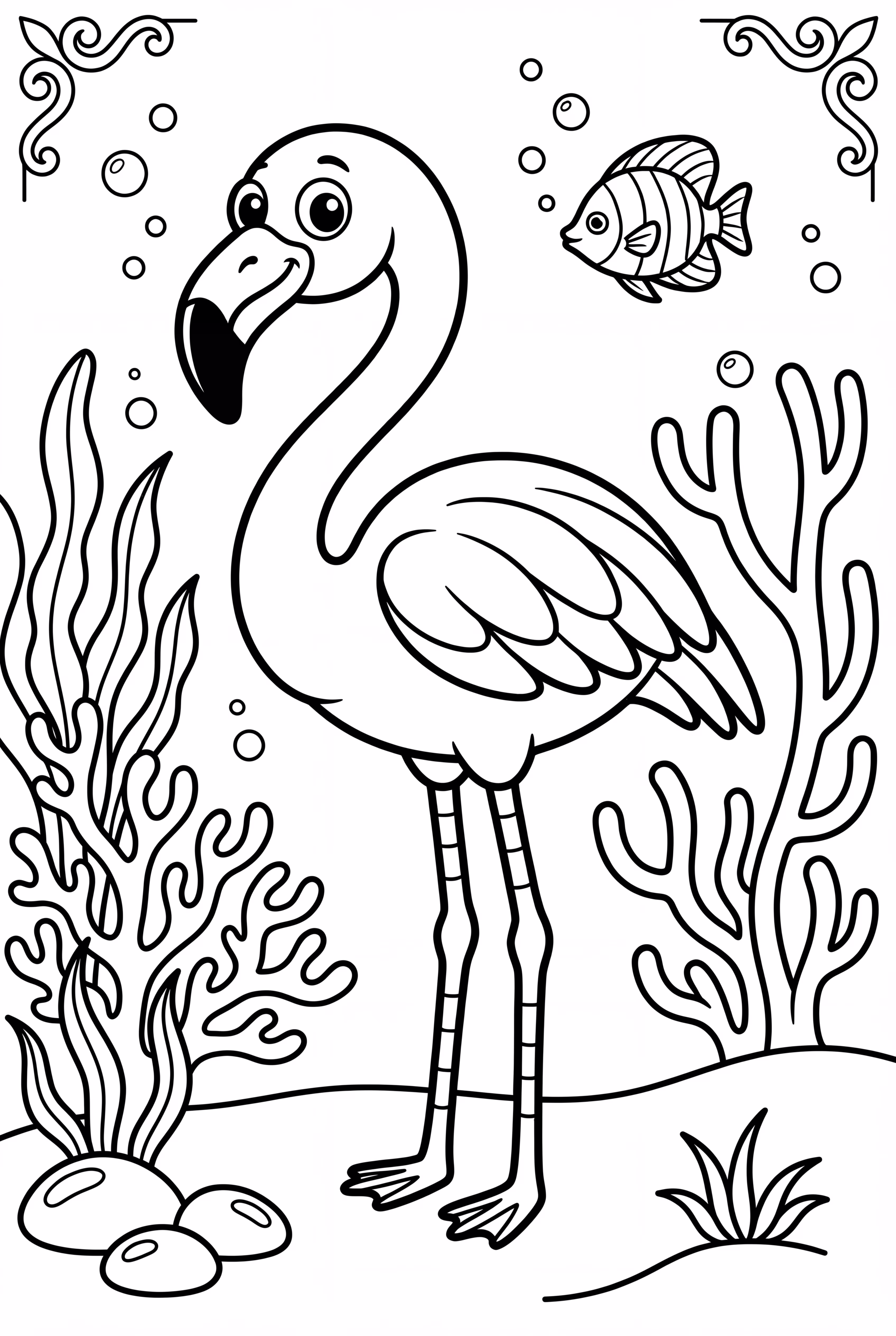 플라밍고와 수중 산호 장면