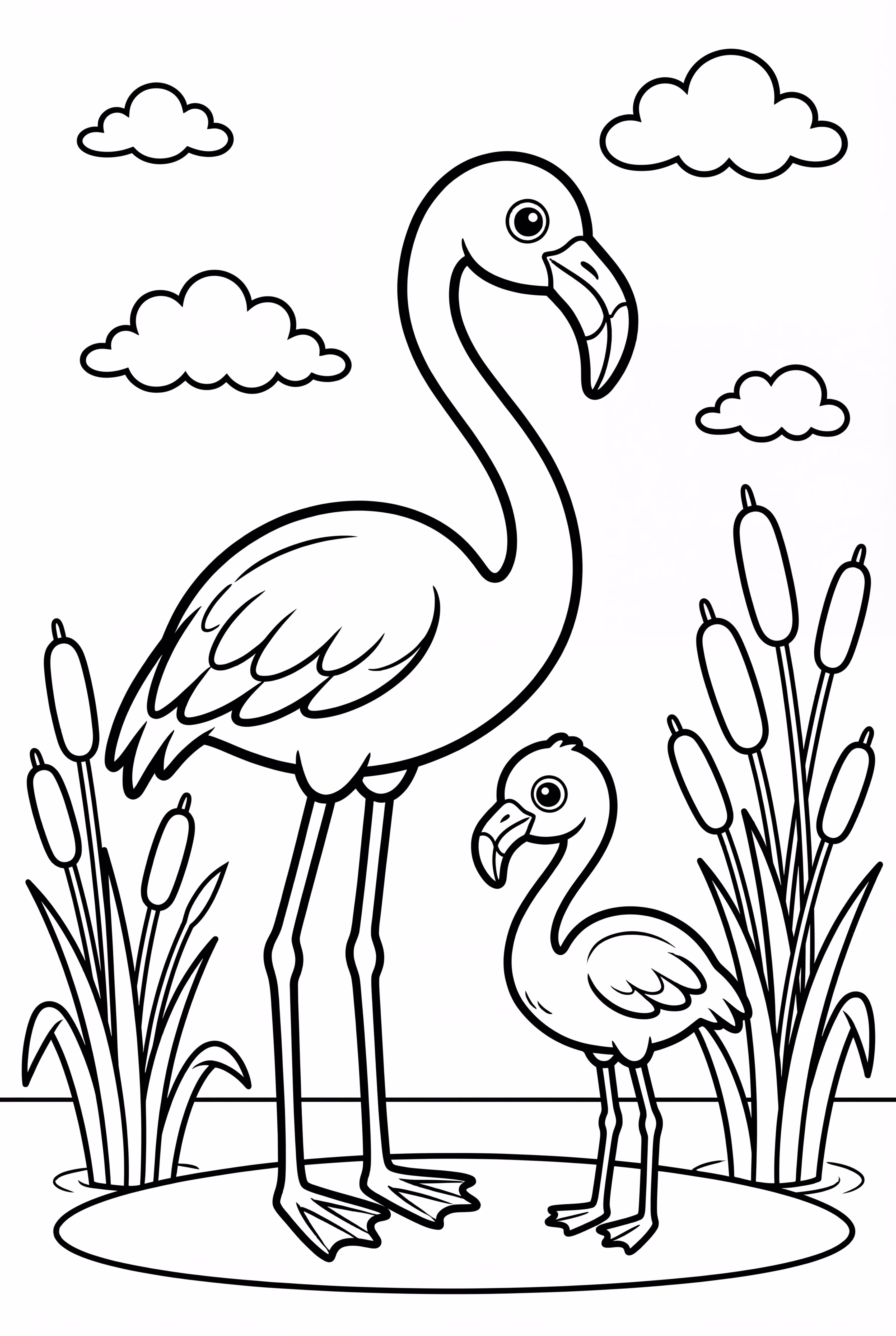 Flamingo Family by the Lake