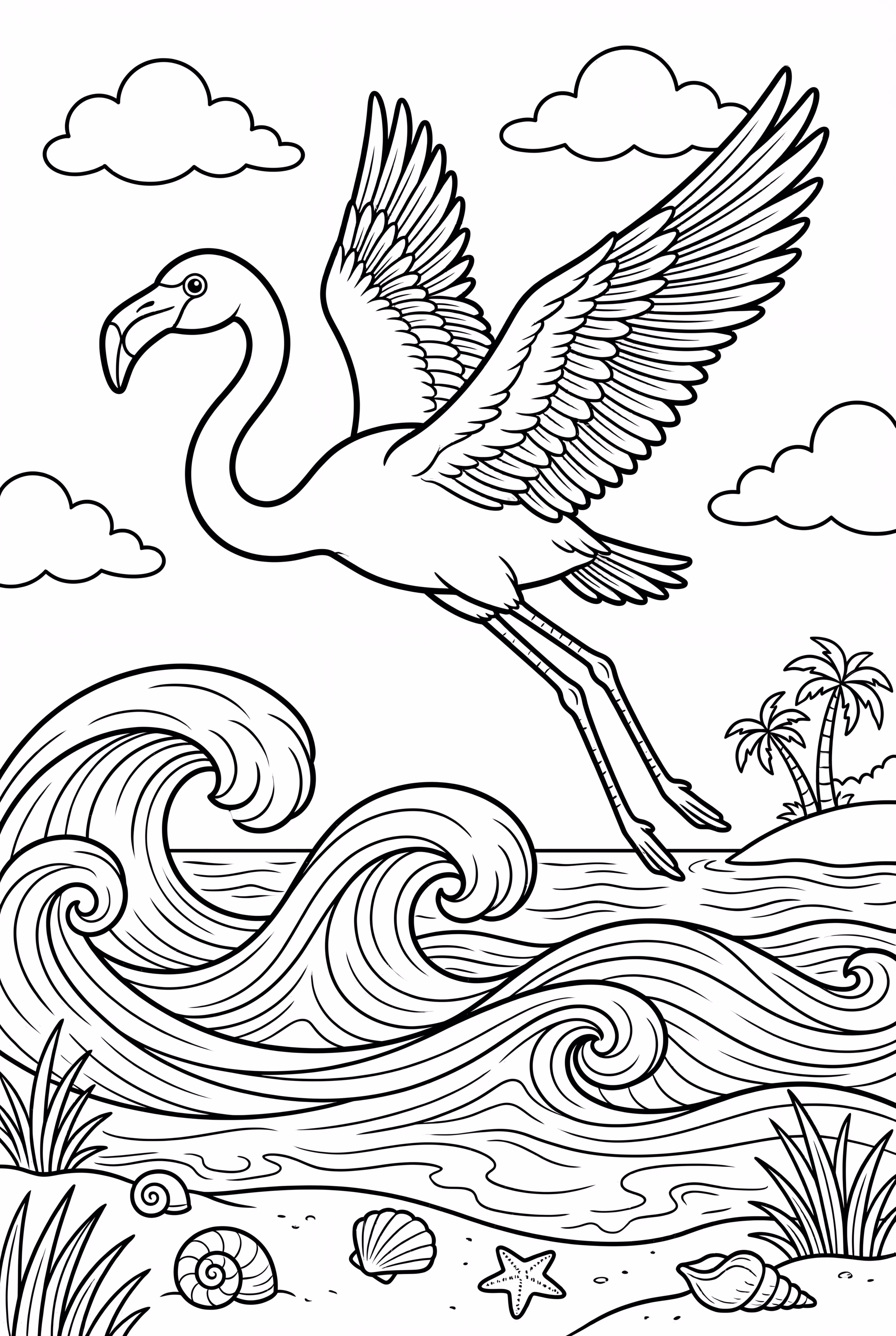 Flamingo Flying Over a Beach