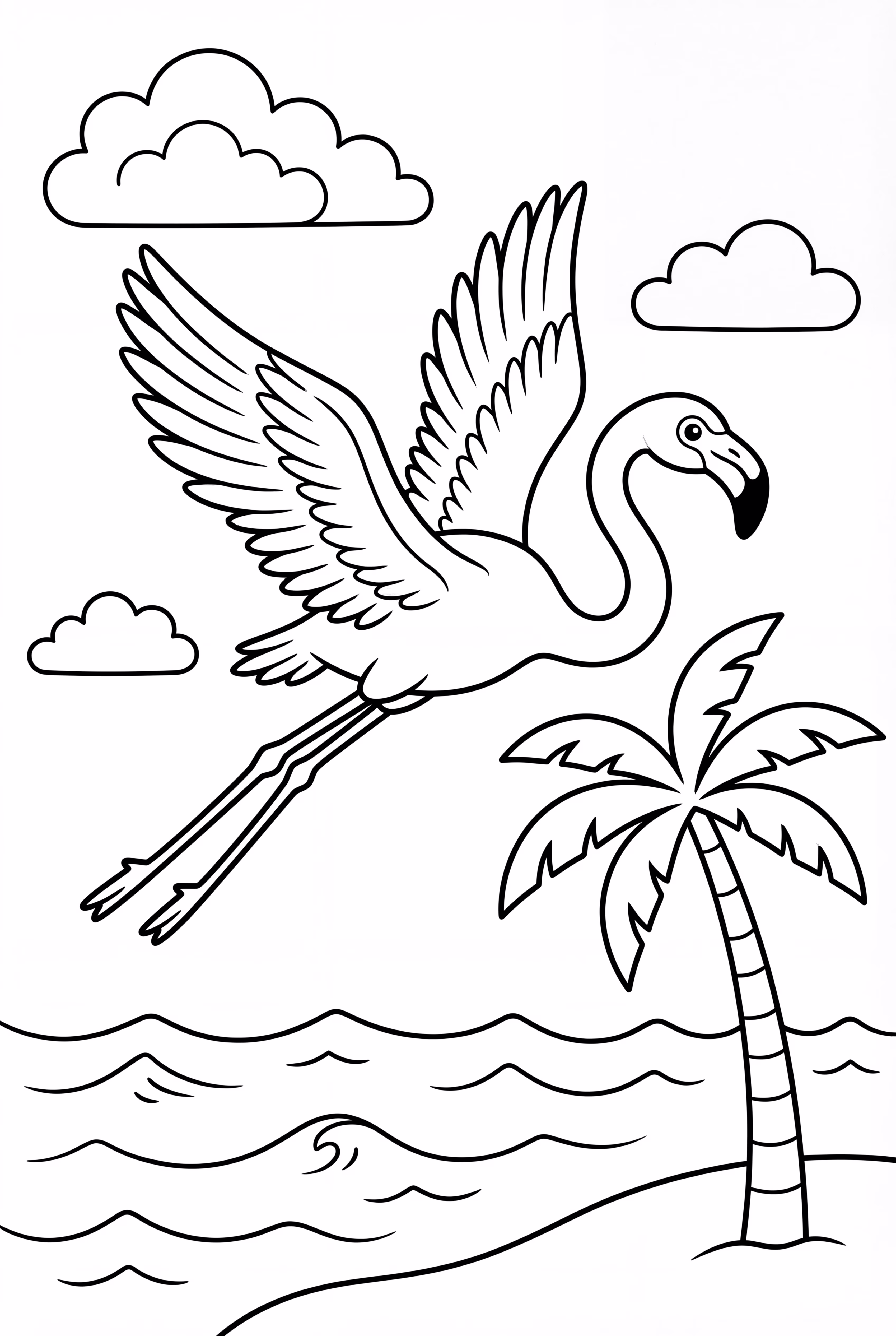 Flamingo Flying Over a Beach