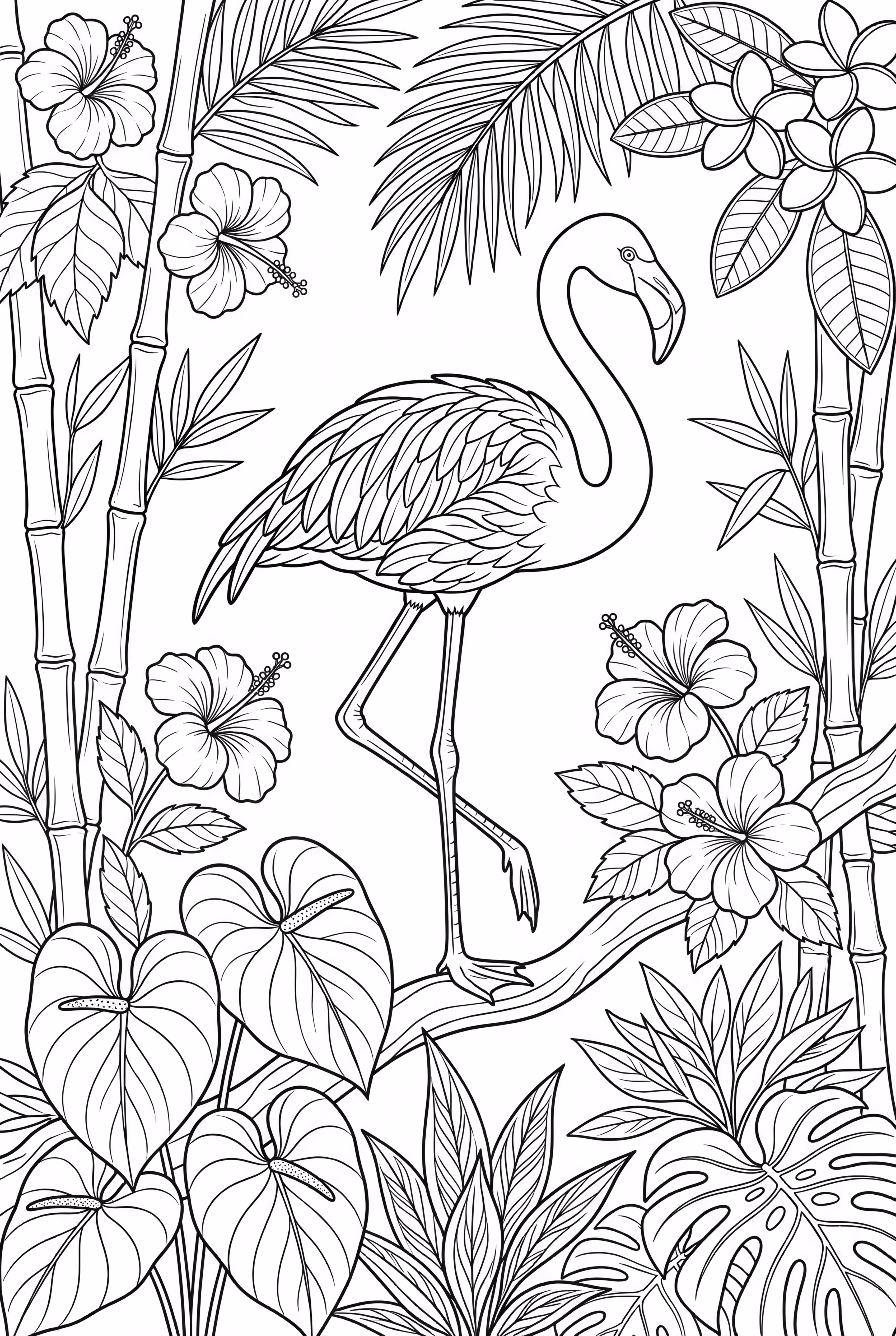 Flamant dans la jungle tropicale