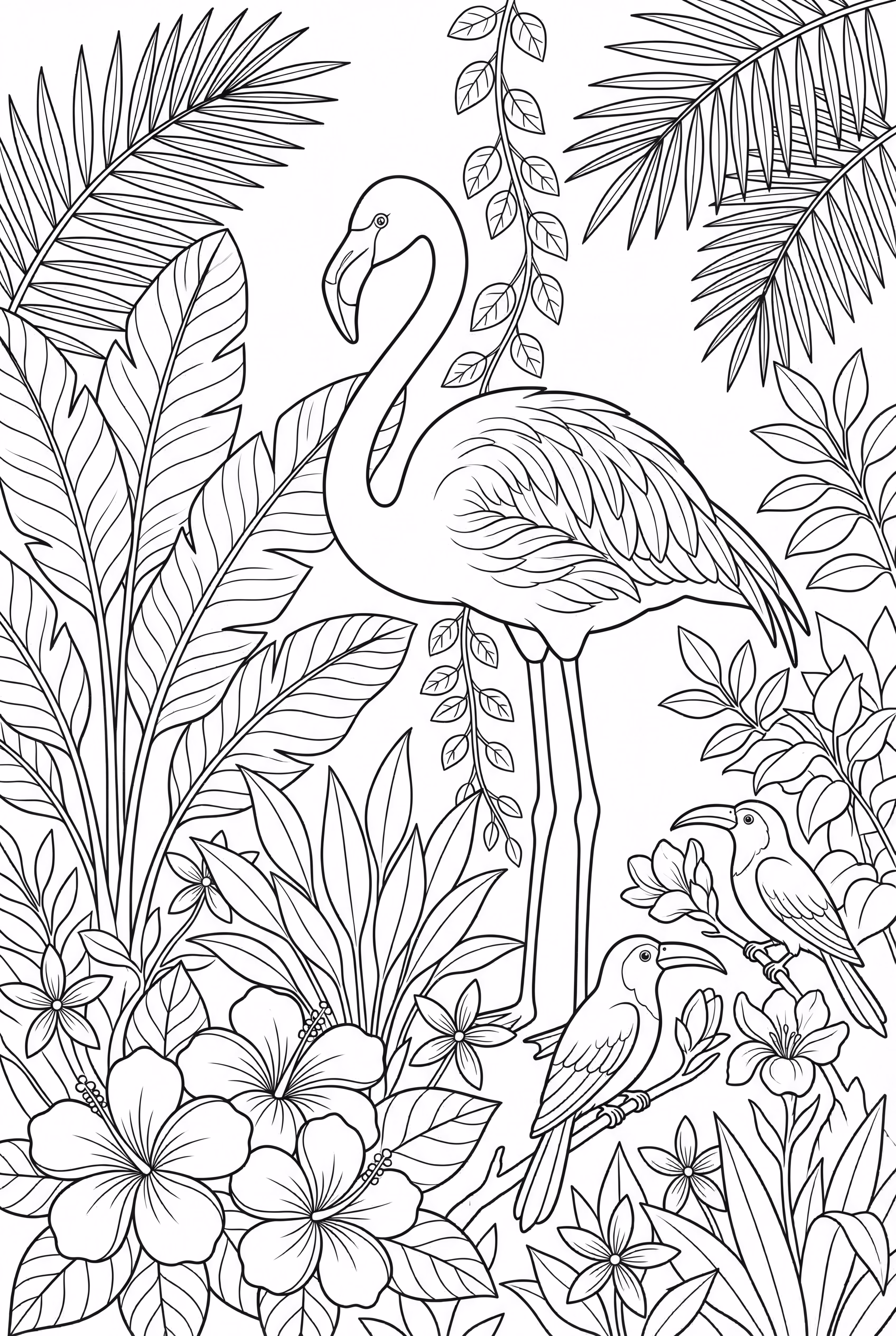 Flamingo with Exotic Birds and Plants-2