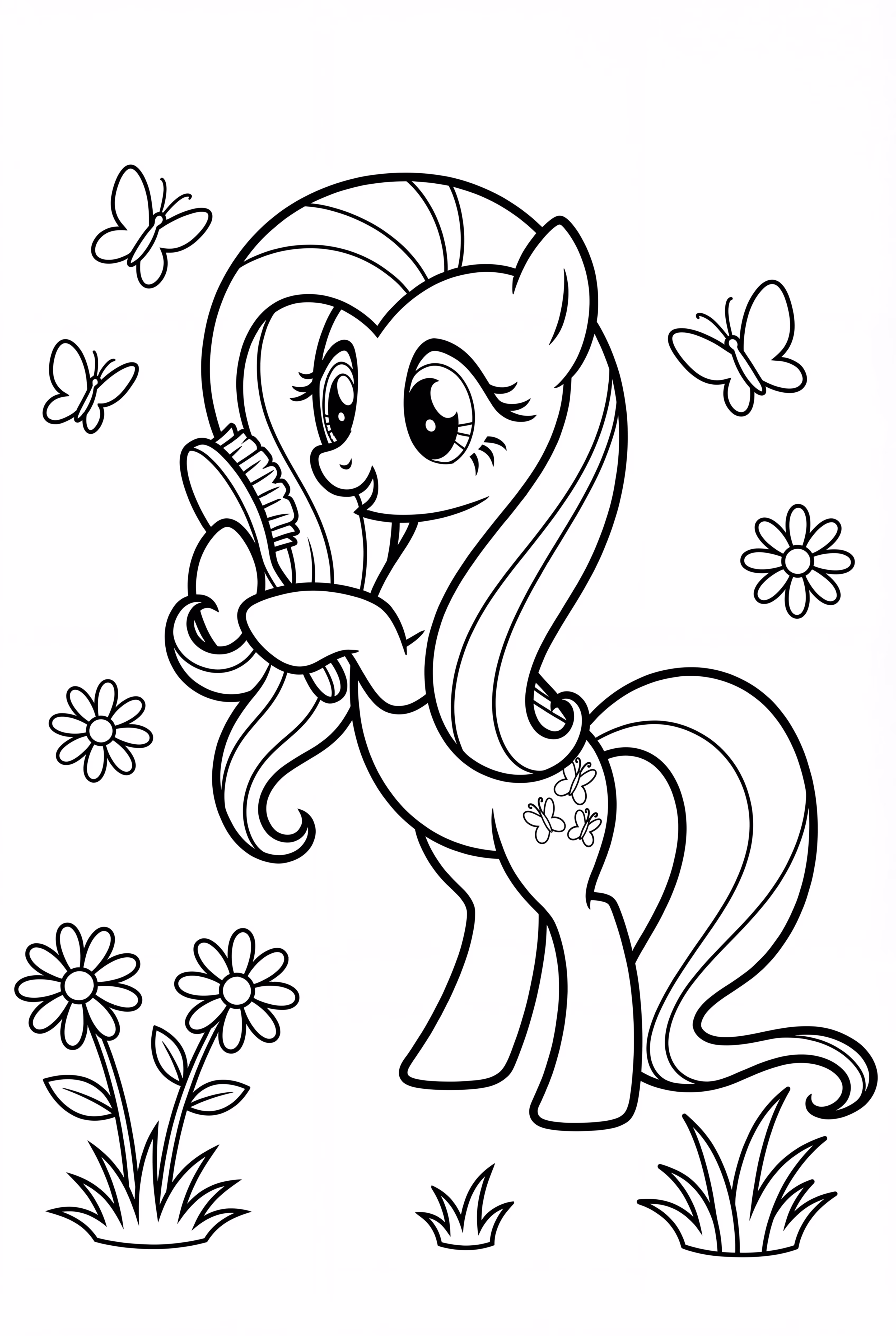 Fluttershy Brushing Her Long Mane