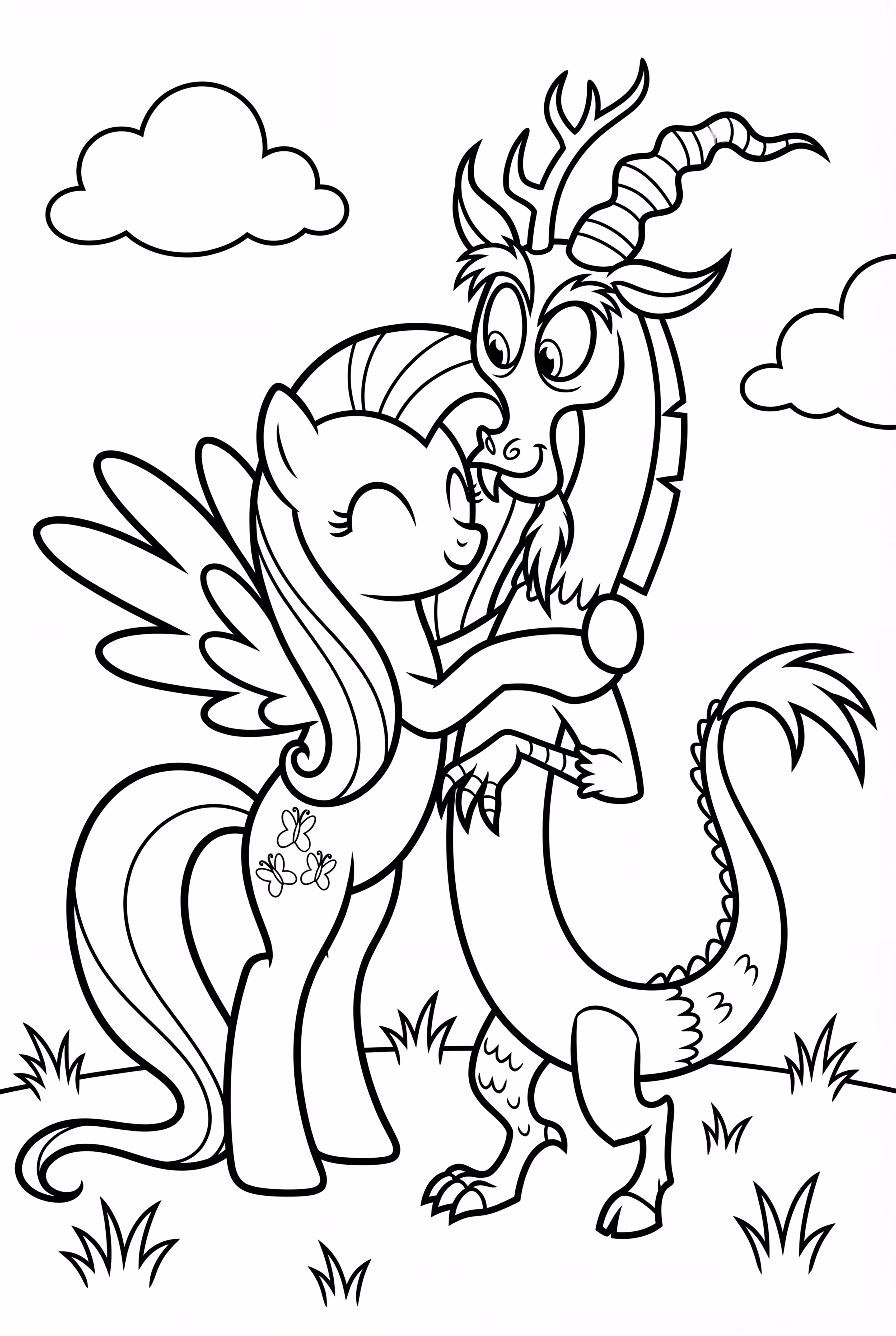 Fluttershy Giving Discord A Friendly Hug