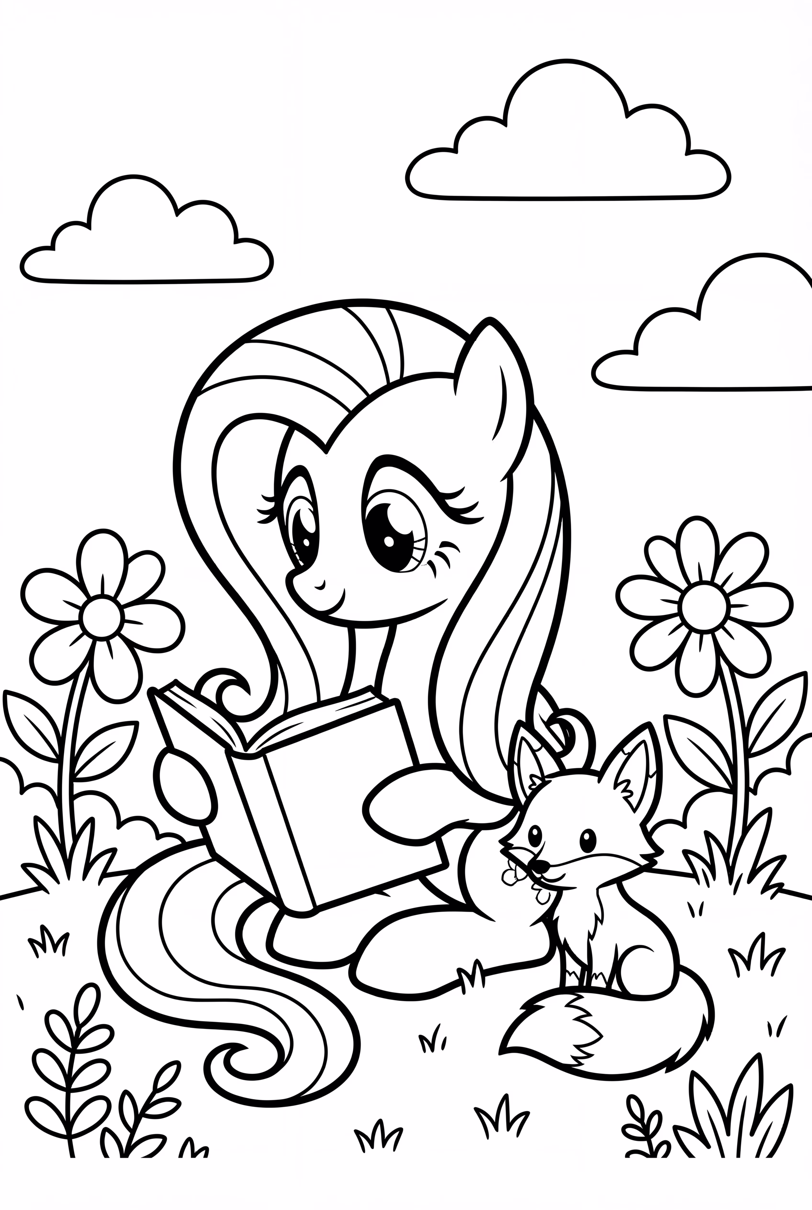 Fluttershy Reading A Book To A Fox