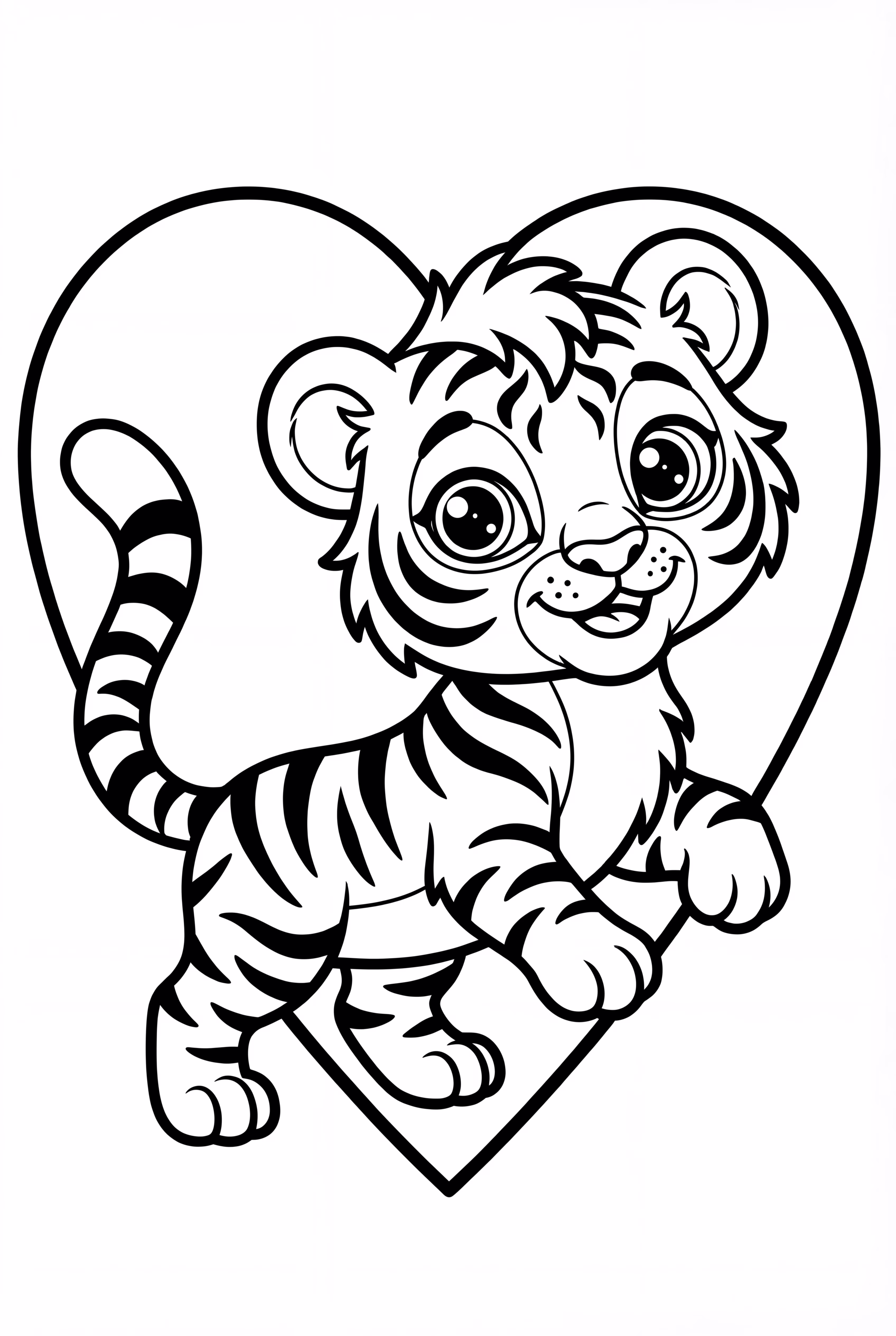 Forrest Tiger Character With A Rainbow In Shape Of A Heart As Background