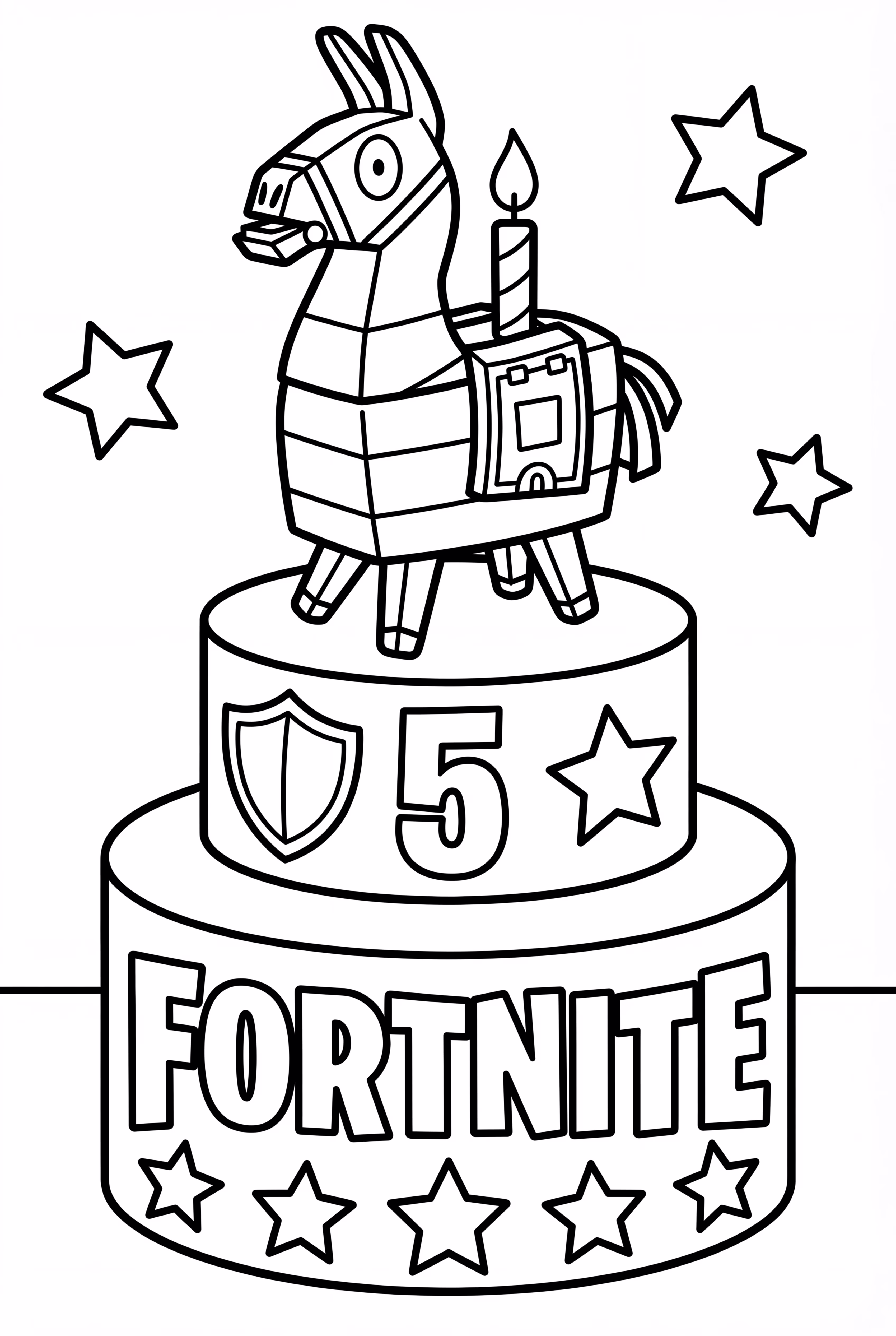 포트나이트 생일 케이크와 루트 라마 토퍼