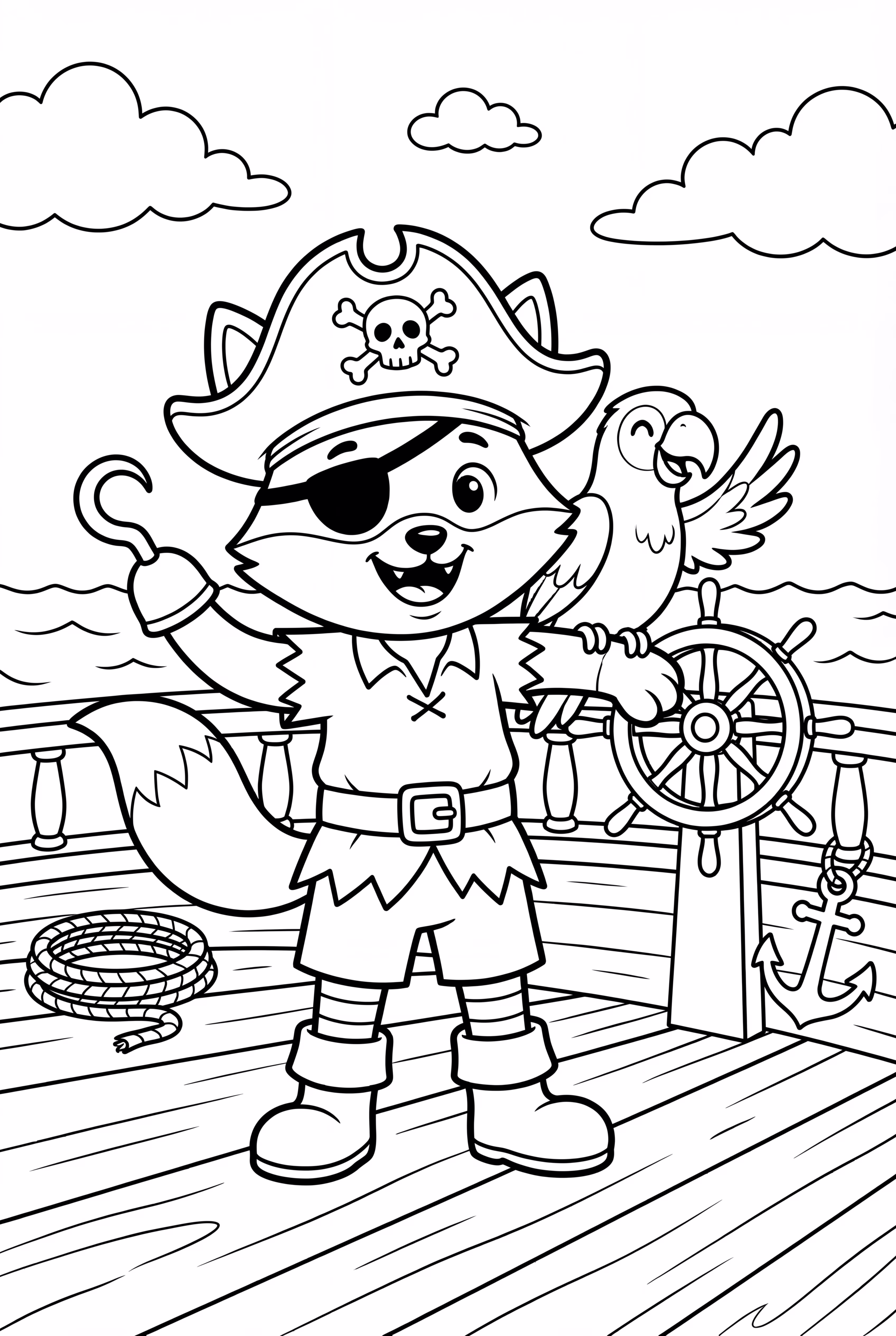 船甲板上的狐狸与鹦鹉