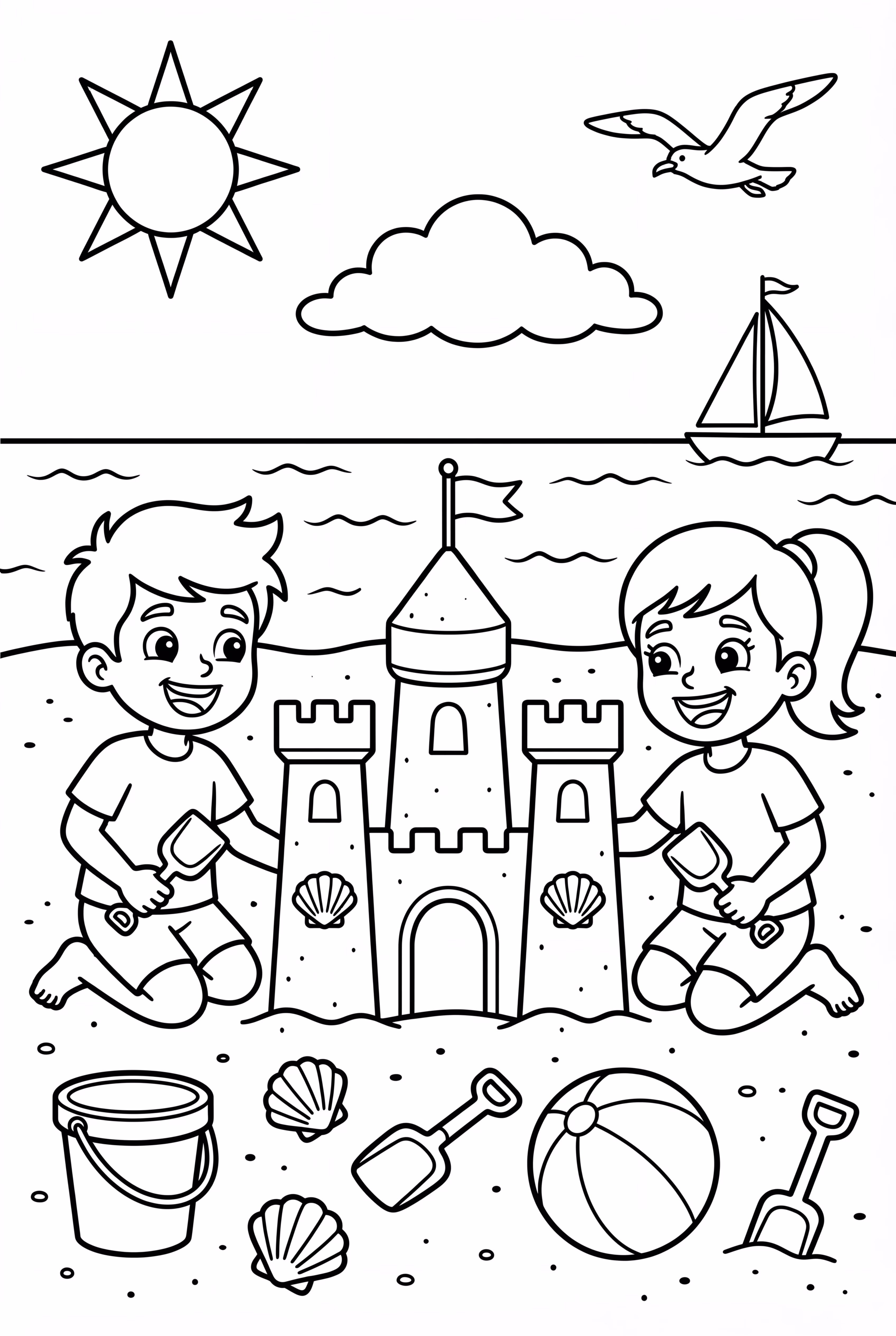 Friends Building A Sandcastle On Beach