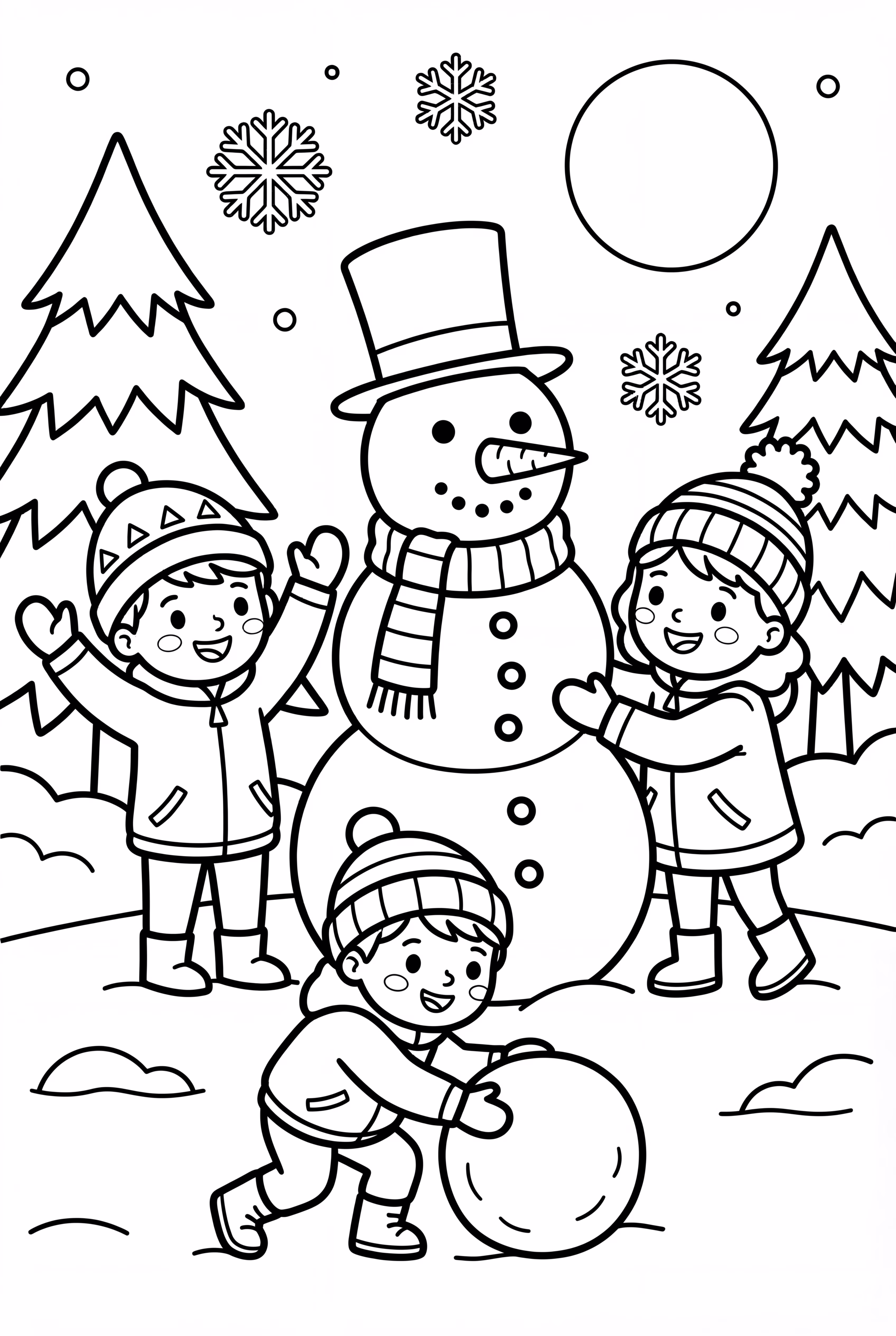 Friends Building Snowman In Winter