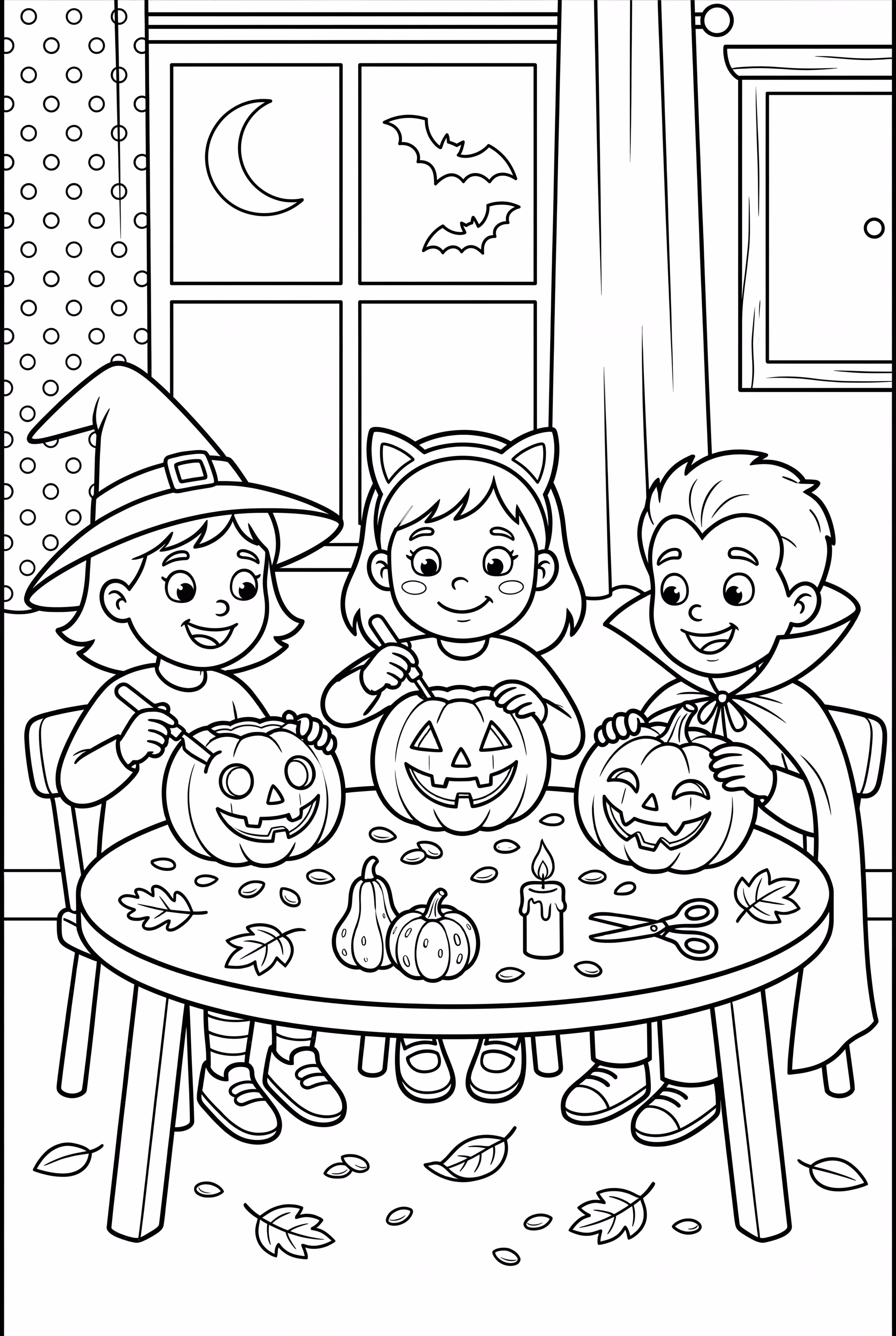 Friends Carving Pumpkins For Halloween