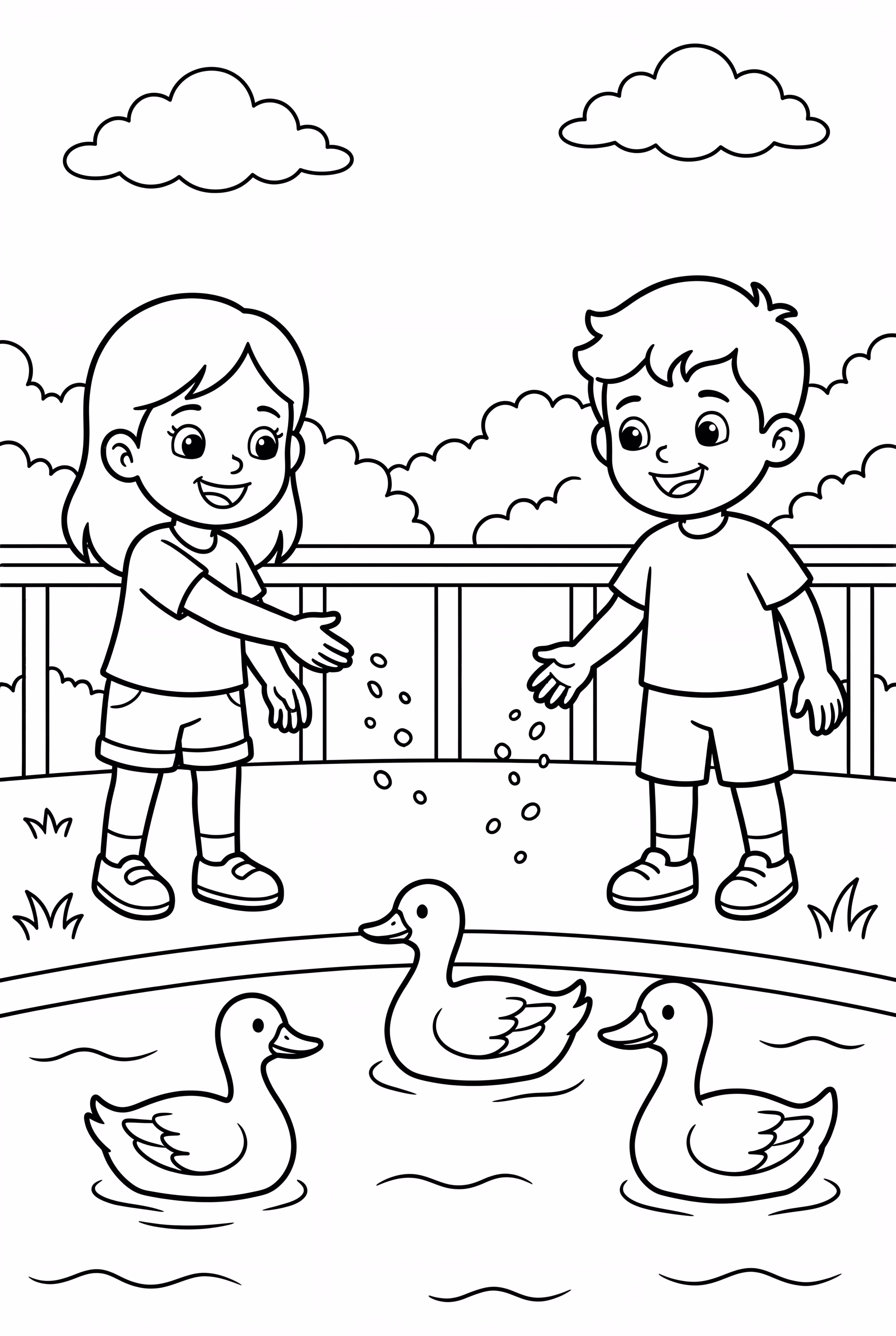 Friends Feeding Ducks At Lake