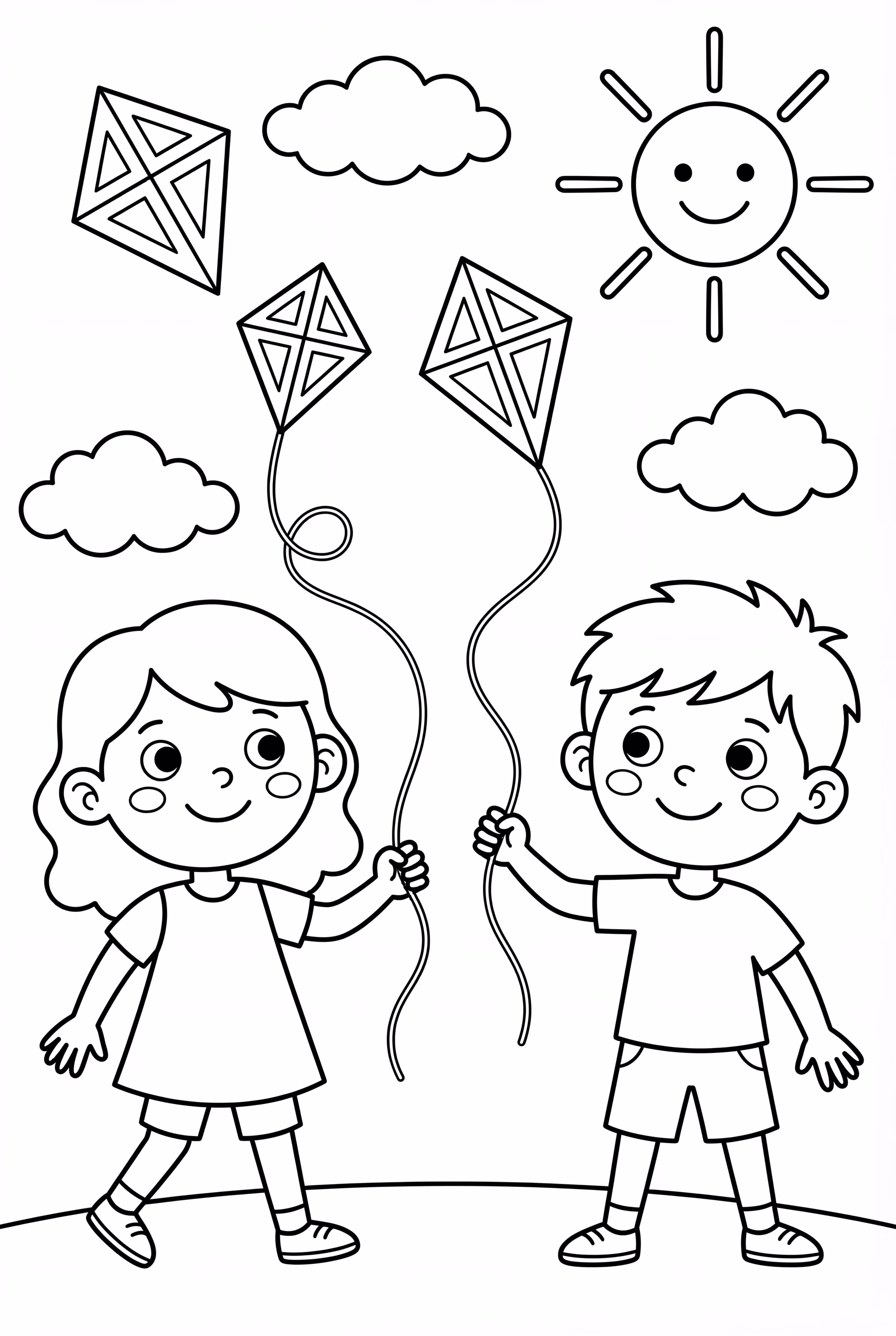 Friends Flying Kites On Sunny Day