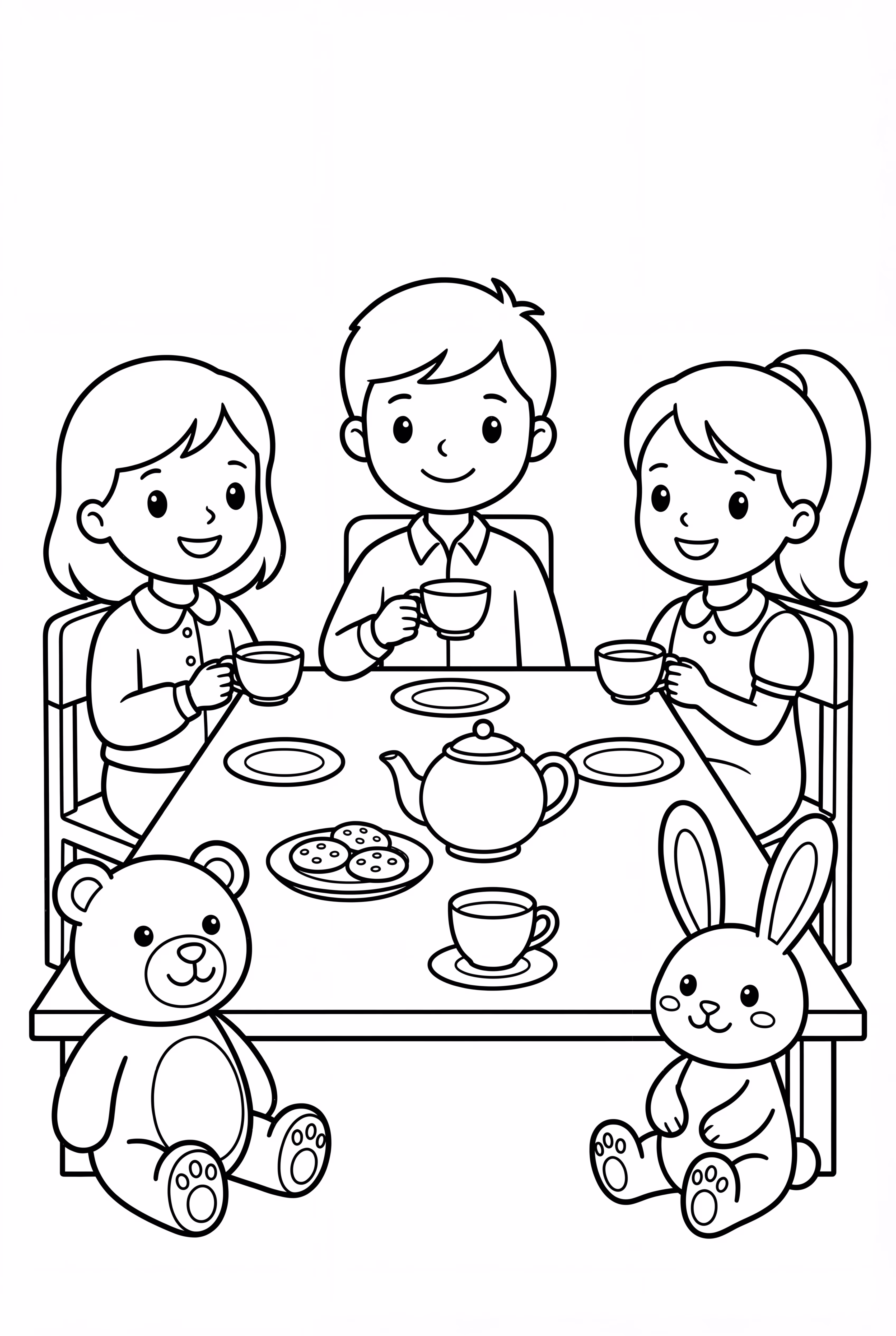Friends Having Tea Party With Stuffed Animals