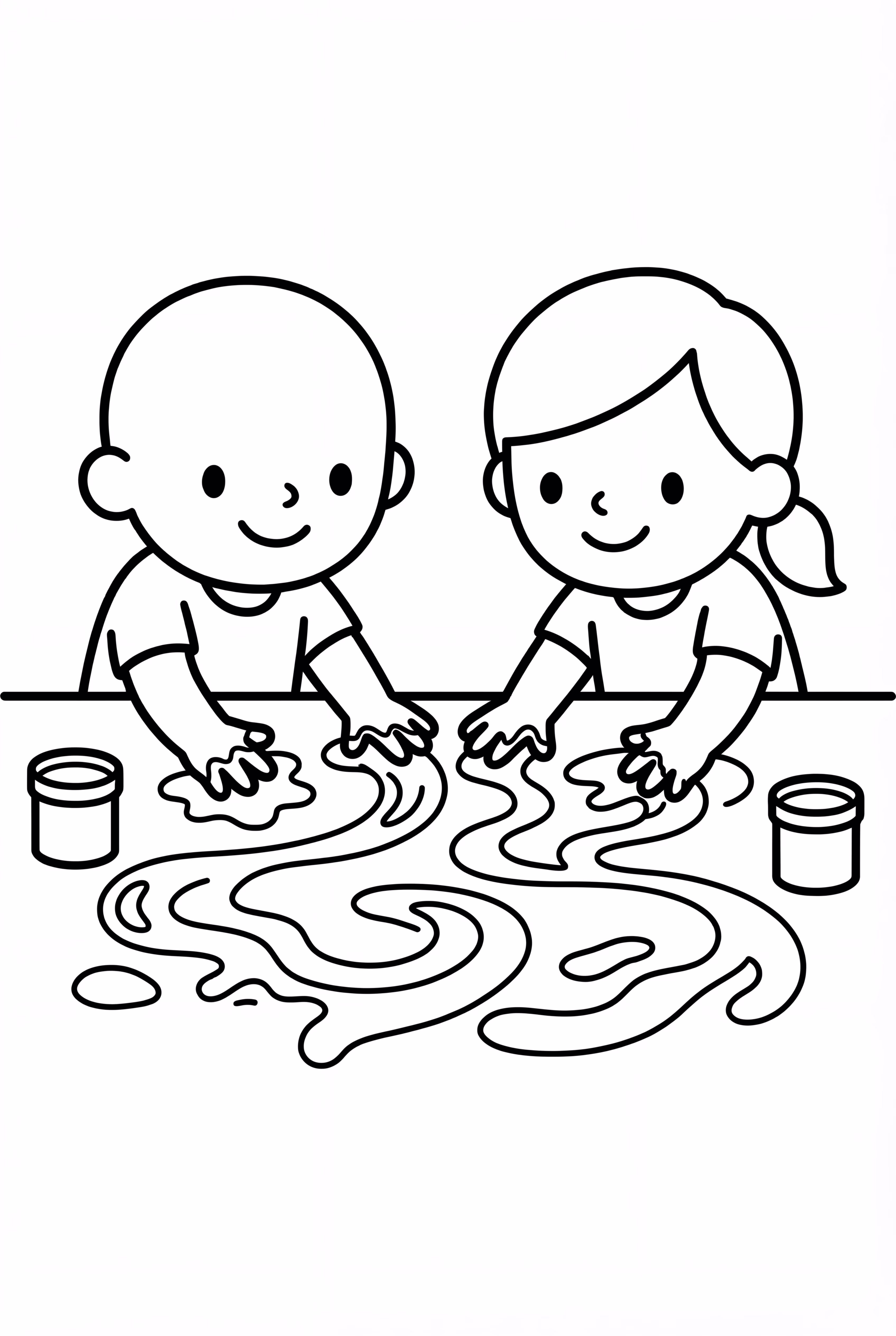 Amigos Fazendo Arte com Tintas de Dedos