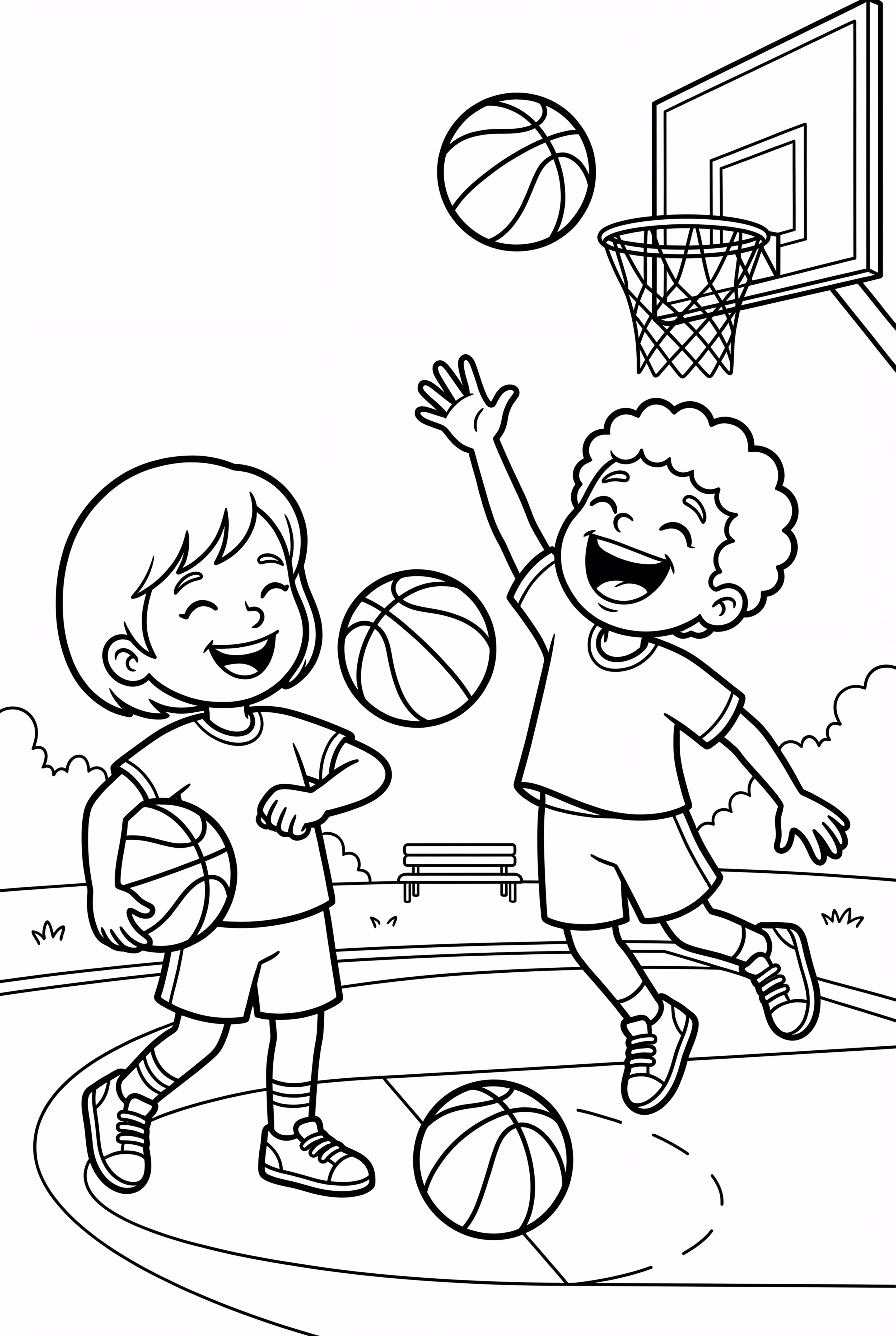 친구들이 공원에서 농구를 즐기고 있어요