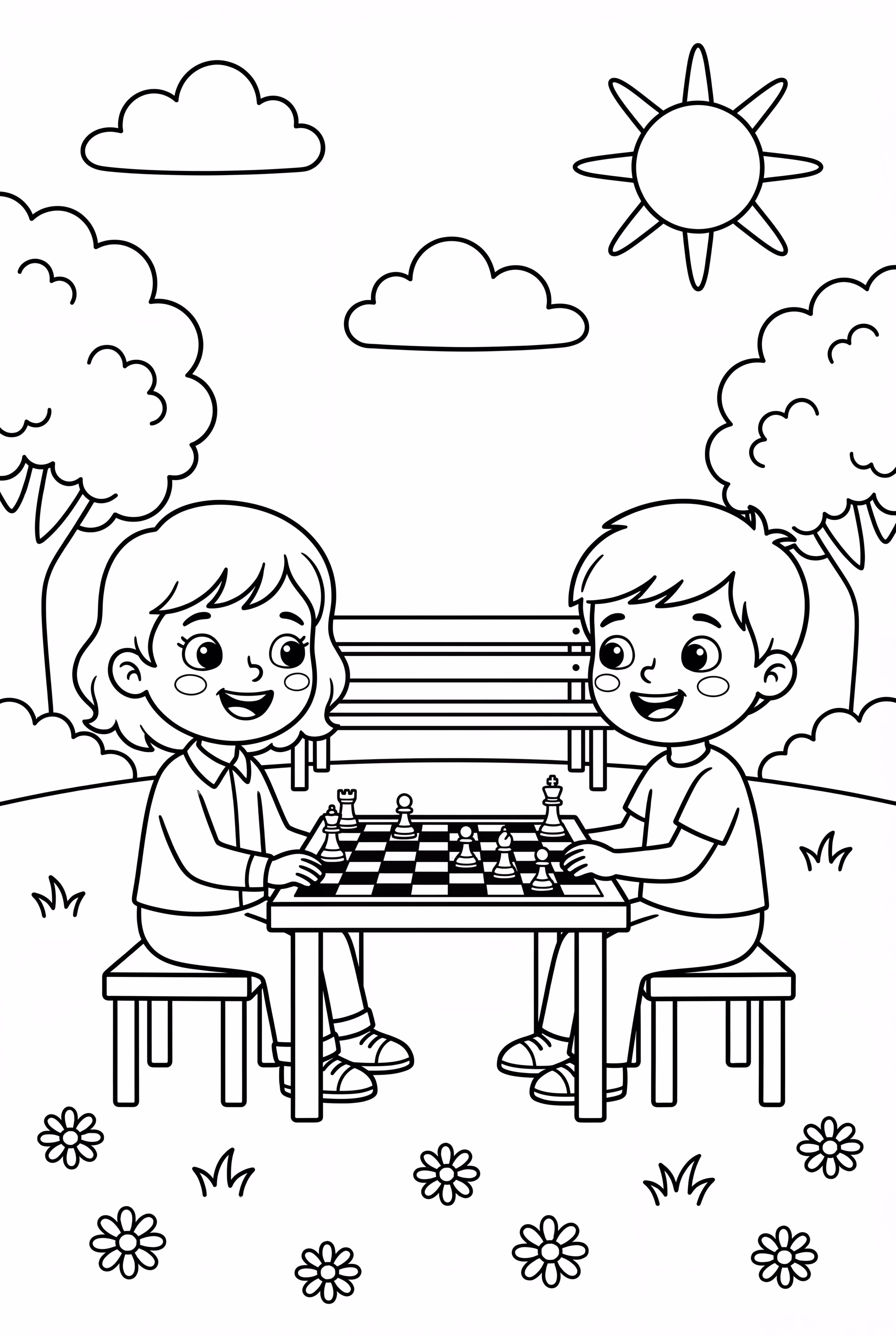 Friends Playing Chess In Park