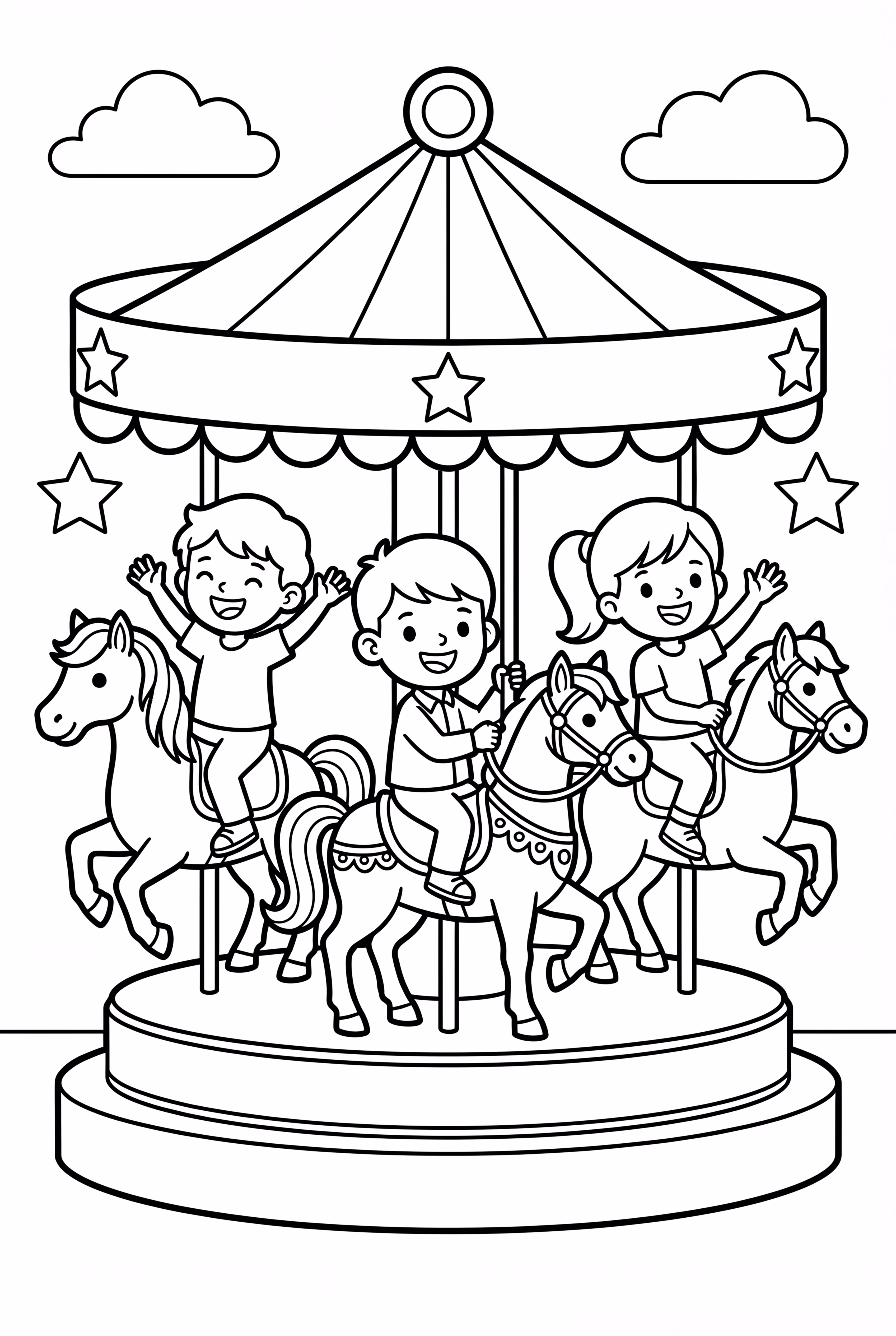 Friends Riding Carousel At Fair