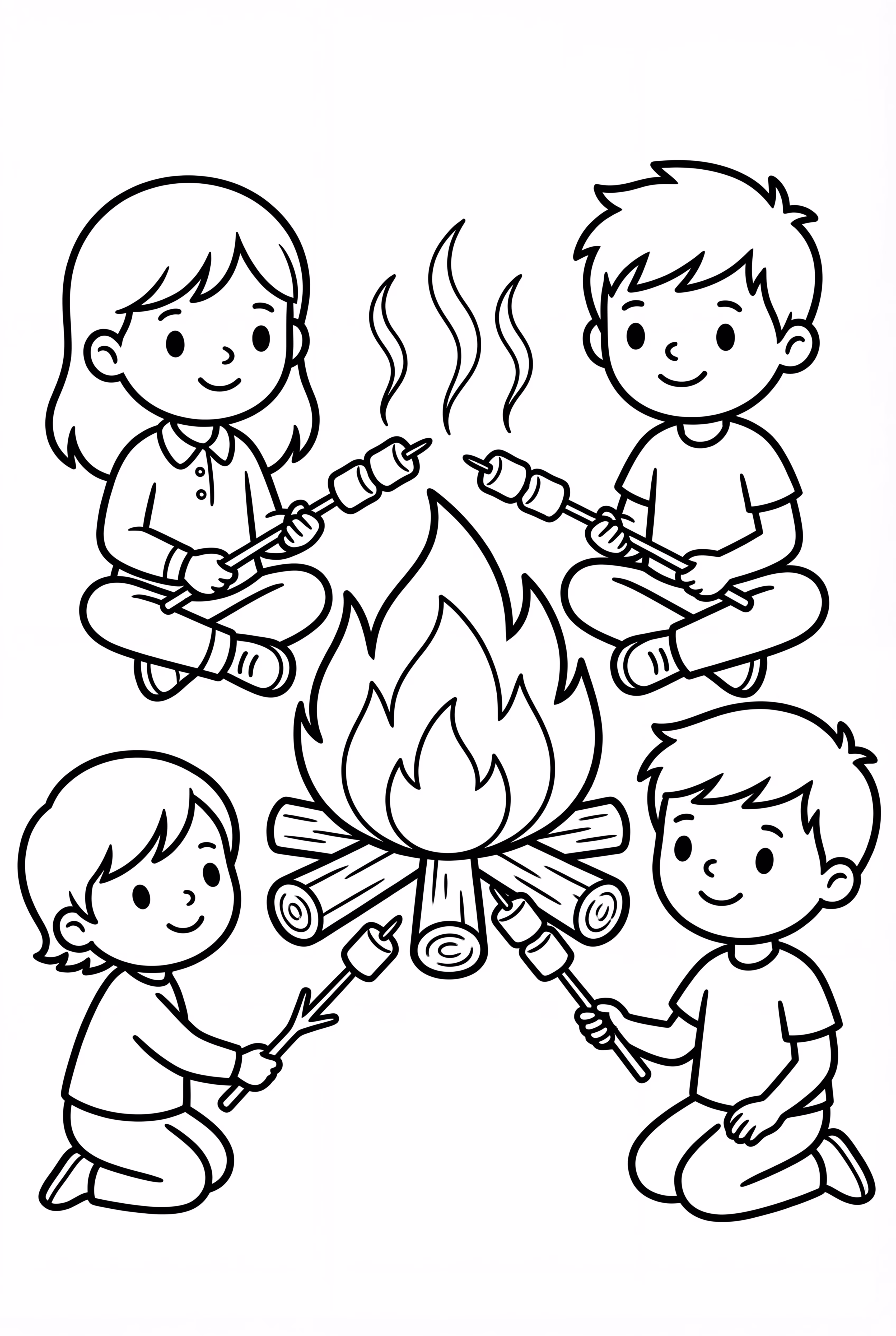 Amigos Torrando Marshmallows Sobre o Fogo