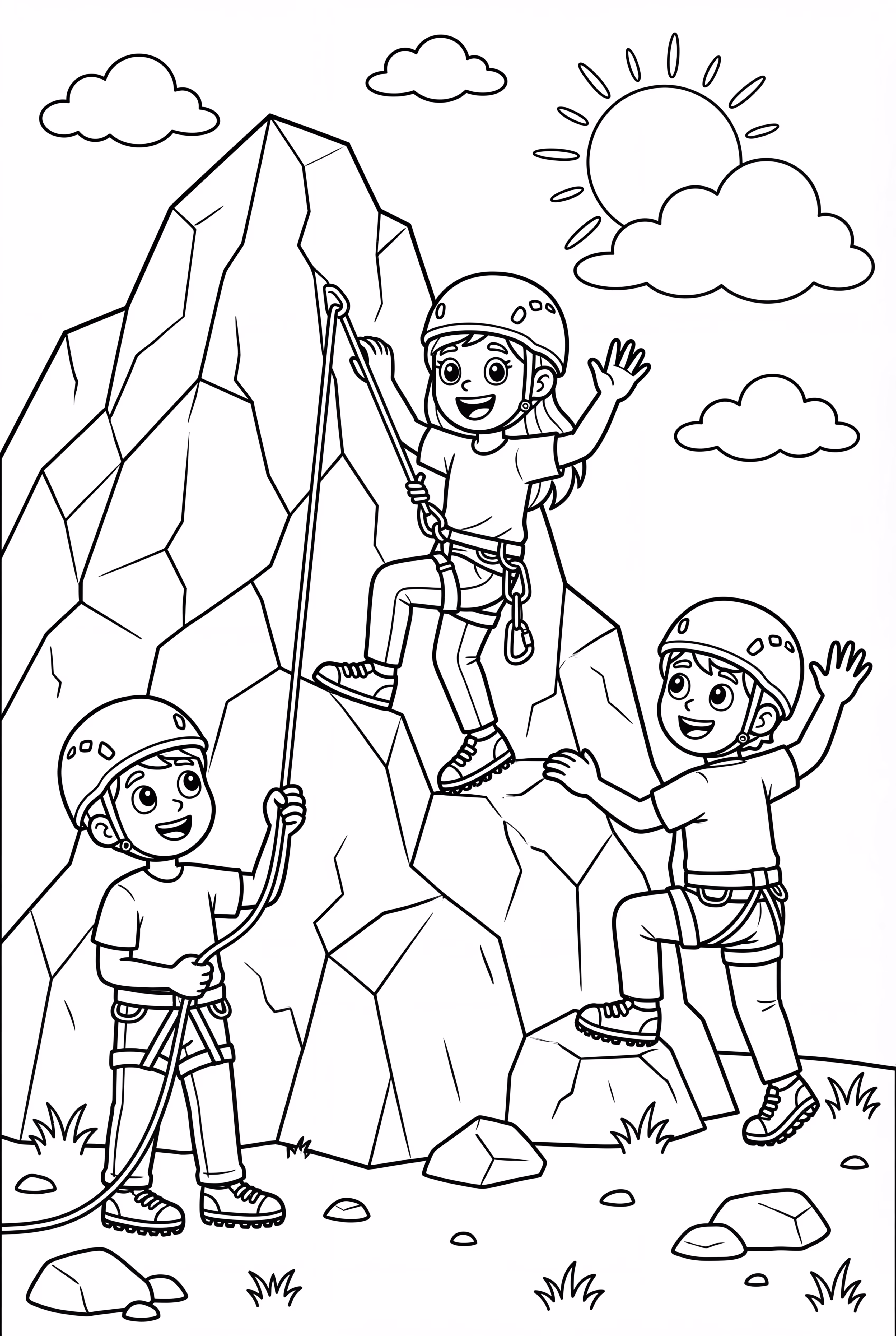 Friends Rock Climbing As Team