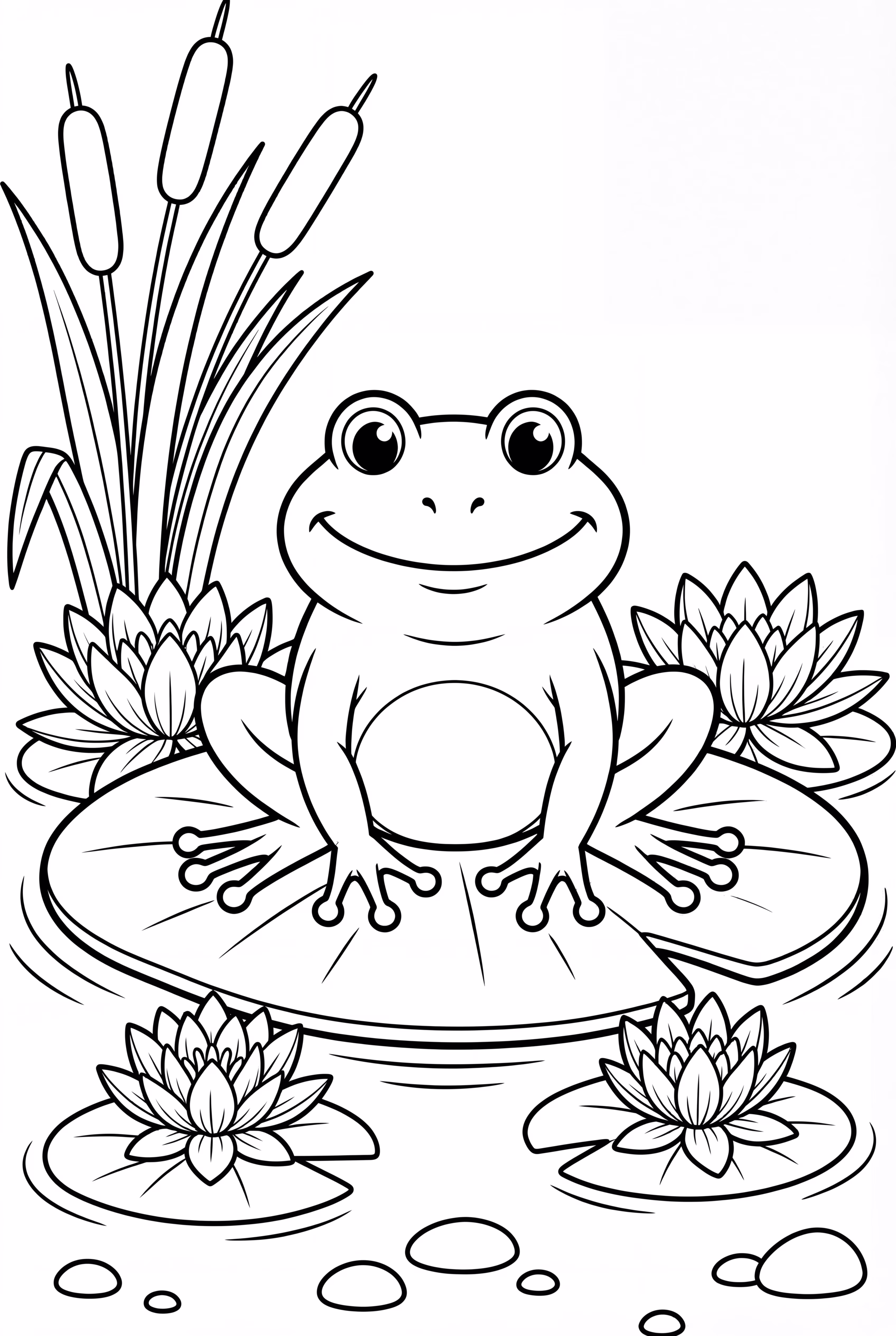 Frog in a Pond Surrounded by Flowers