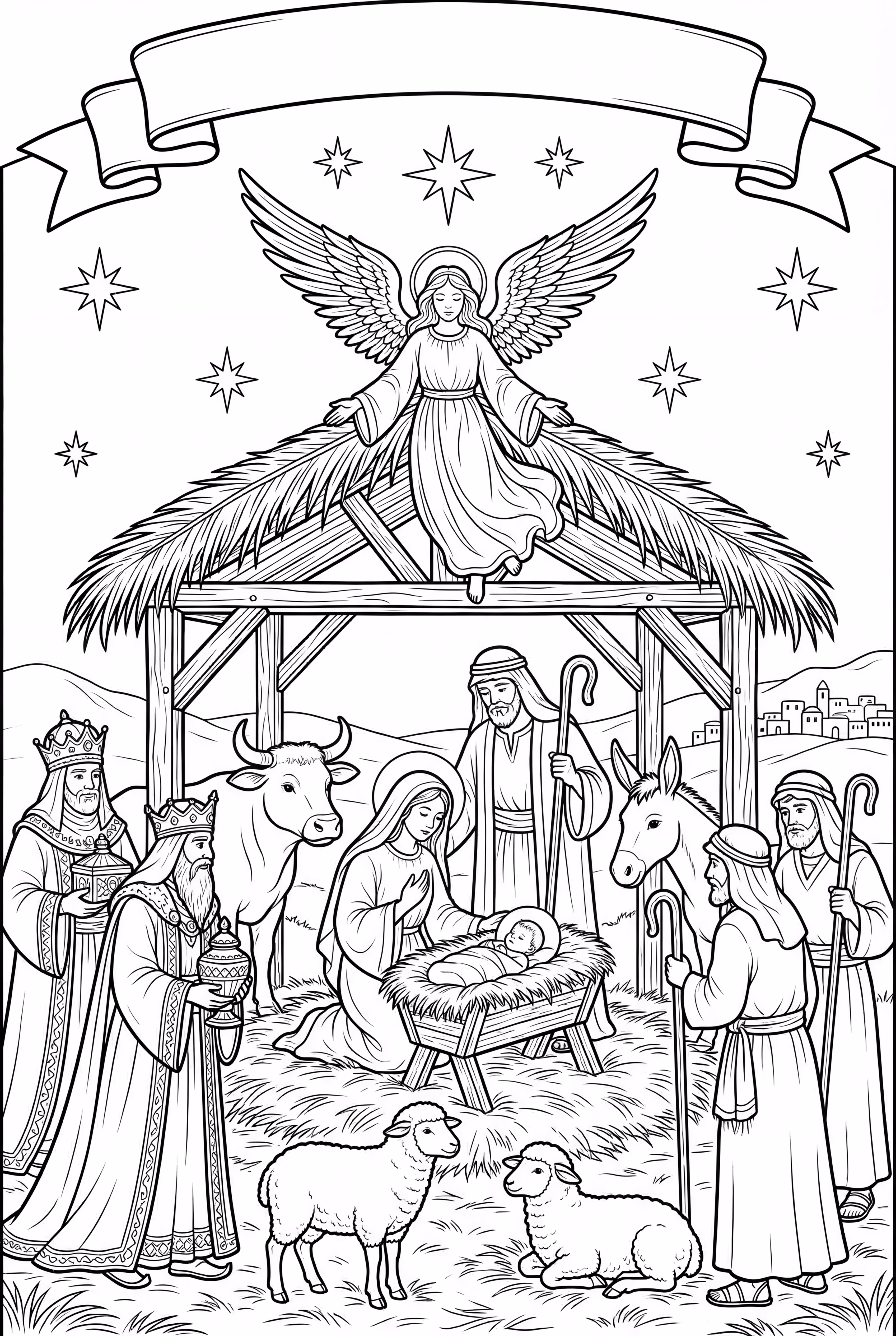 带以赛亚书9章6节经文的完整降生场景